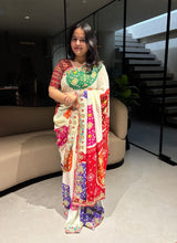 Load image into Gallery viewer, Magnetic Party Wear Soft Georgette Bandhani Print Embroidery Thread n Cut Work Border Saree With Blouse Piece
