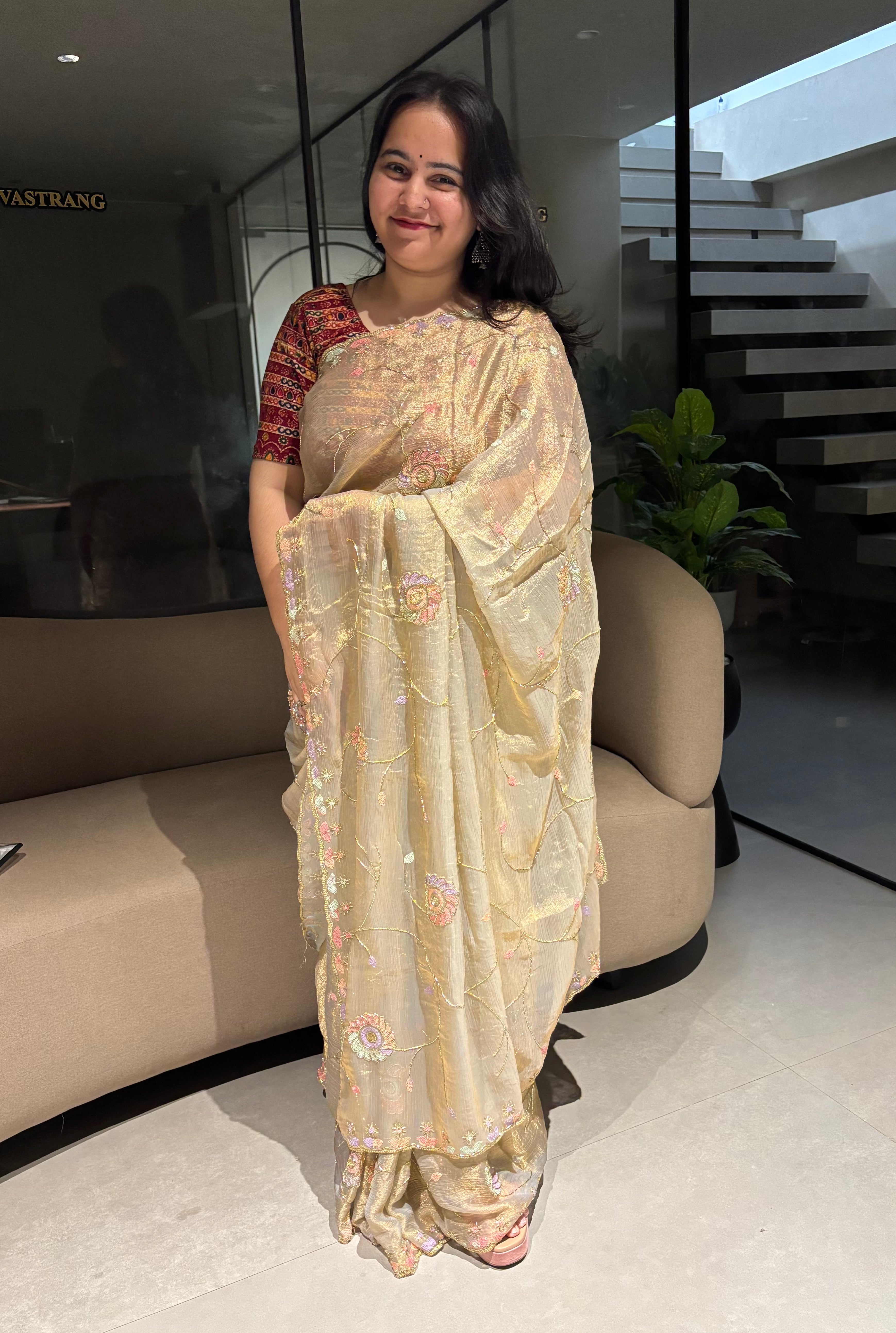 Desirable Party Wear Chiffon Silk Embroidery n Sequence Work Fancy Saree With Blouse Piece