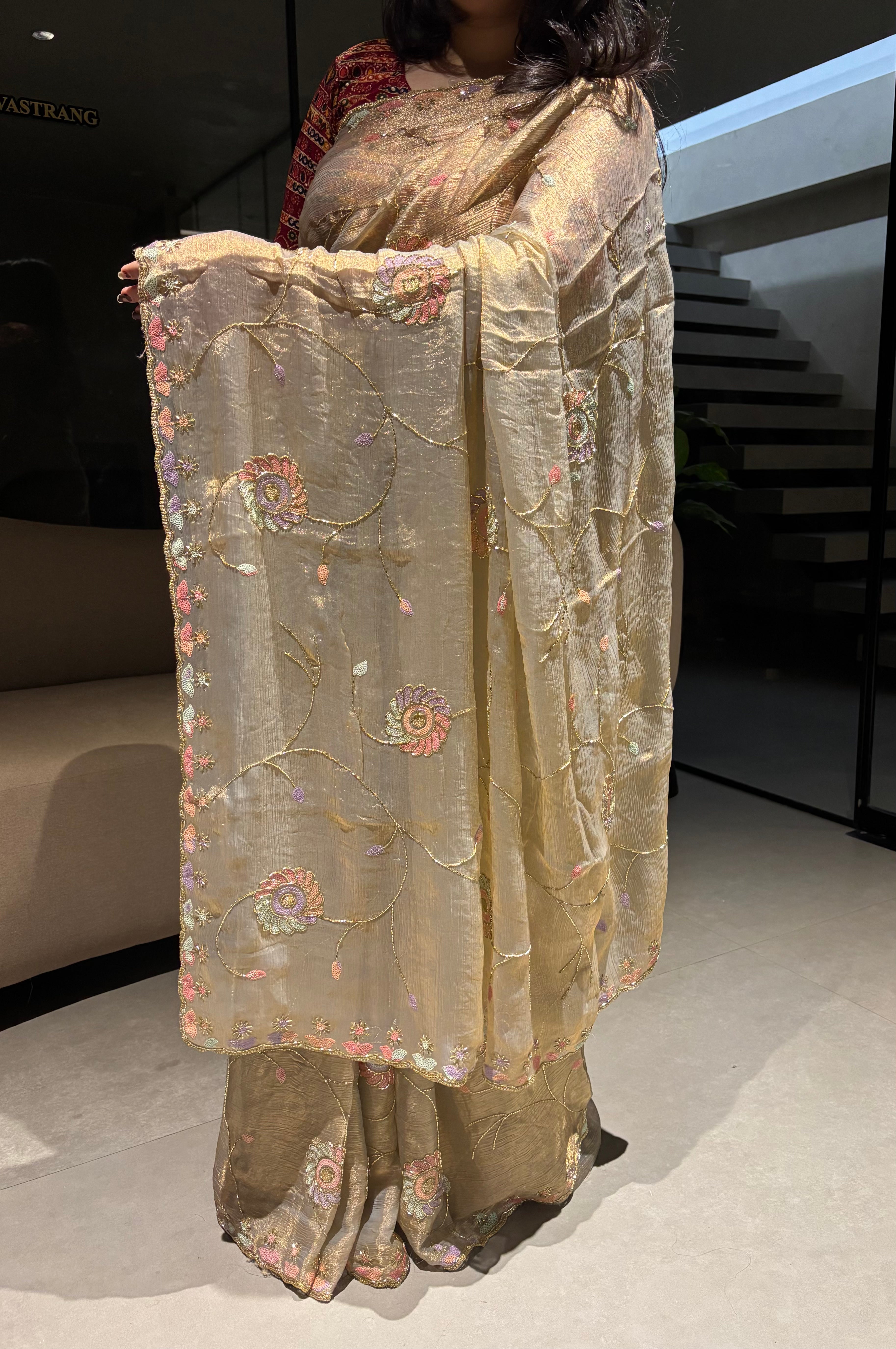 Desirable Party Wear Chiffon Silk Embroidery n Sequence Work Fancy Saree With Blouse Piece