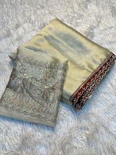 Load image into Gallery viewer, Divine Festive Wear Silk Embroidery n Bids Work Blouse Designer Saree For Occasion
