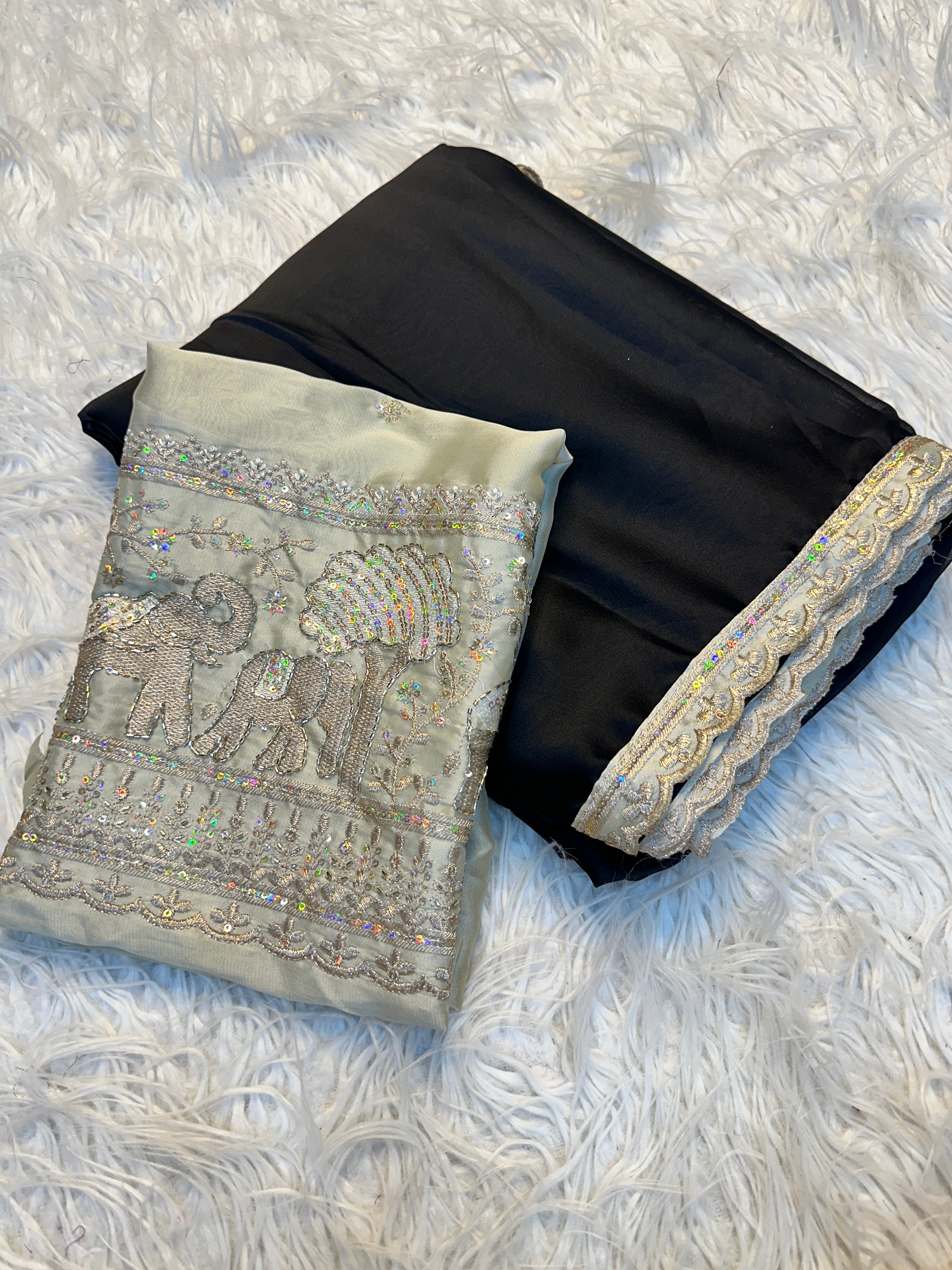 Divine Festive Wear Silk Embroidery n Bids Work Blouse Designer Saree For Occasion