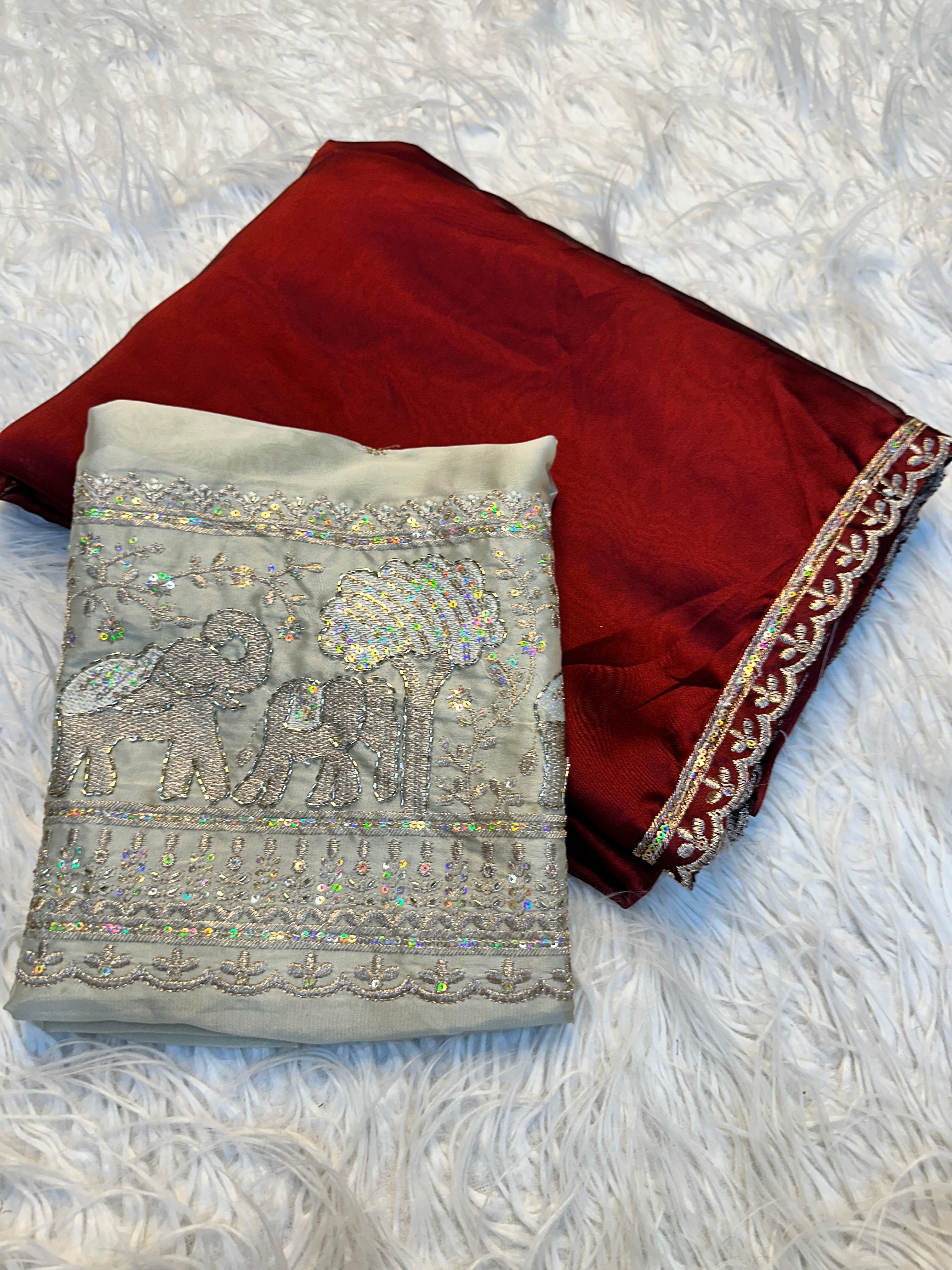 Divine Festive Wear Silk Embroidery n Bids Work Blouse Designer Saree For Occasion