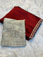 Load image into Gallery viewer, Divine Festive Wear Silk Embroidery n Bids Work Blouse Designer Saree For Occasion
