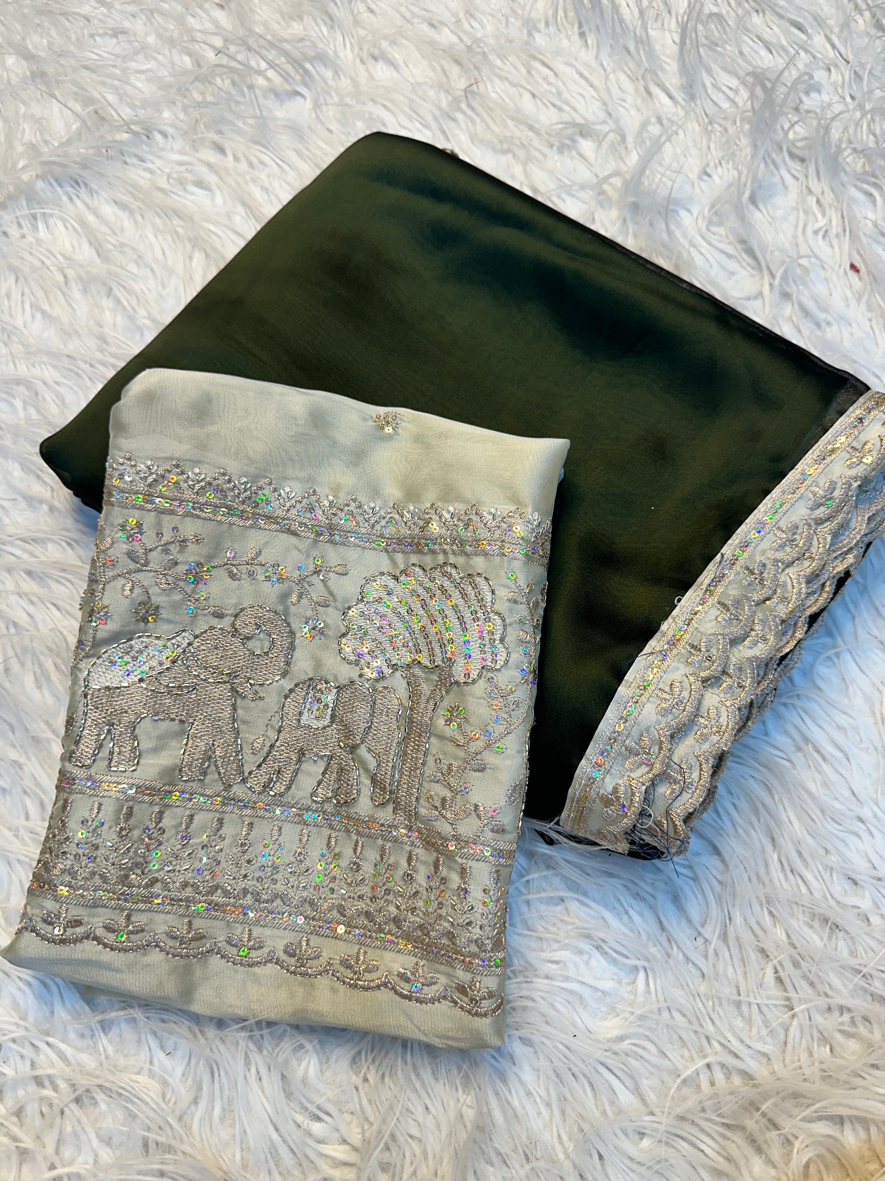 Divine Festive Wear Silk Embroidery n Bids Work Blouse Designer Saree For Occasion