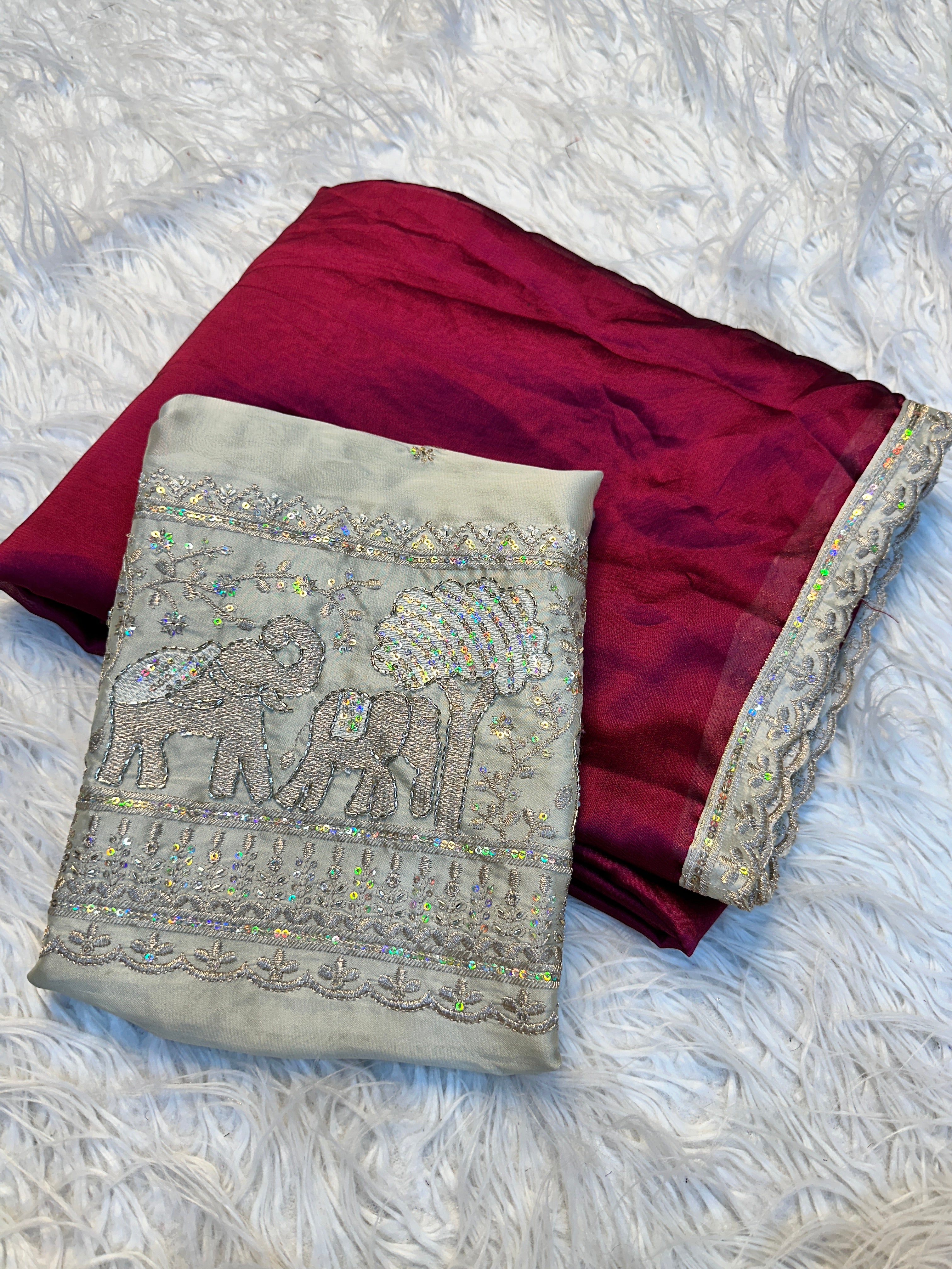 Divine Festive Wear Silk Embroidery n Bids Work Blouse Designer Saree For Occasion