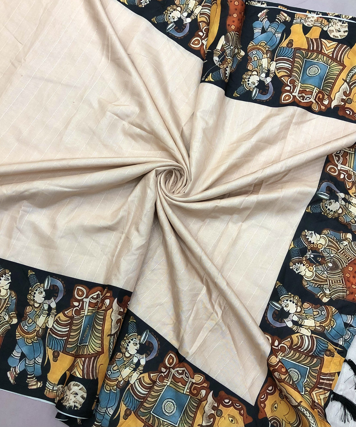 New Festive wear Handloom Tussar Silk Kalamkari Print With Tussle Work Fancy Designer Saree With Blouse