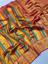 Load image into Gallery viewer, Beautiful Multi Color Kanjivaram Silk Jacquard Zari Weaving Fancy Designer Saree For Wedding

