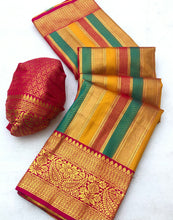 Load image into Gallery viewer, Beautiful Multi Color Kanjivaram Silk Jacquard Zari Weaving Fancy Designer Saree For Wedding
