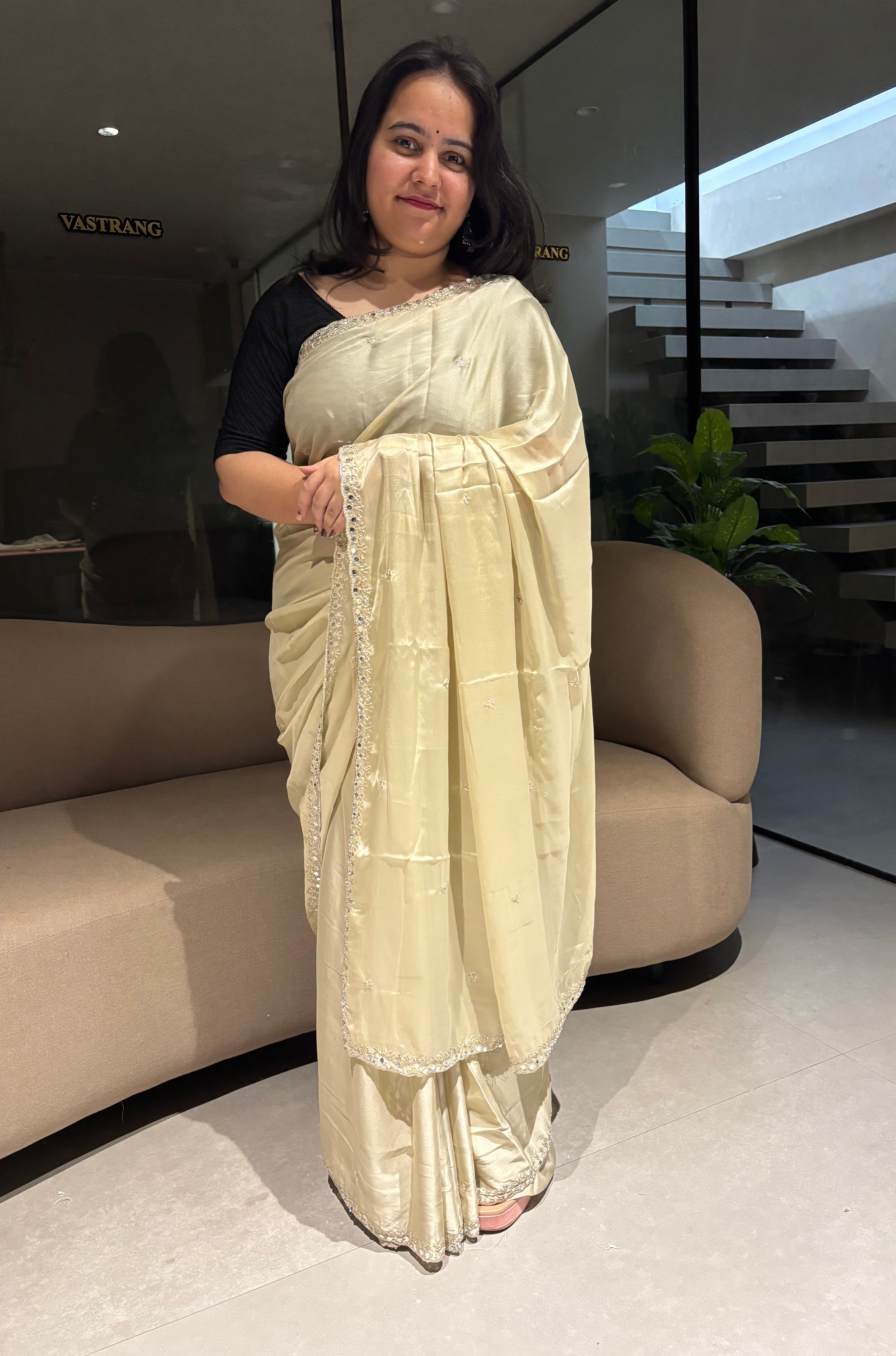 Adorning Party Wear Rangoli Silk Embriodery n Mirror Work Border Designer Saree With Unstitched Blouse