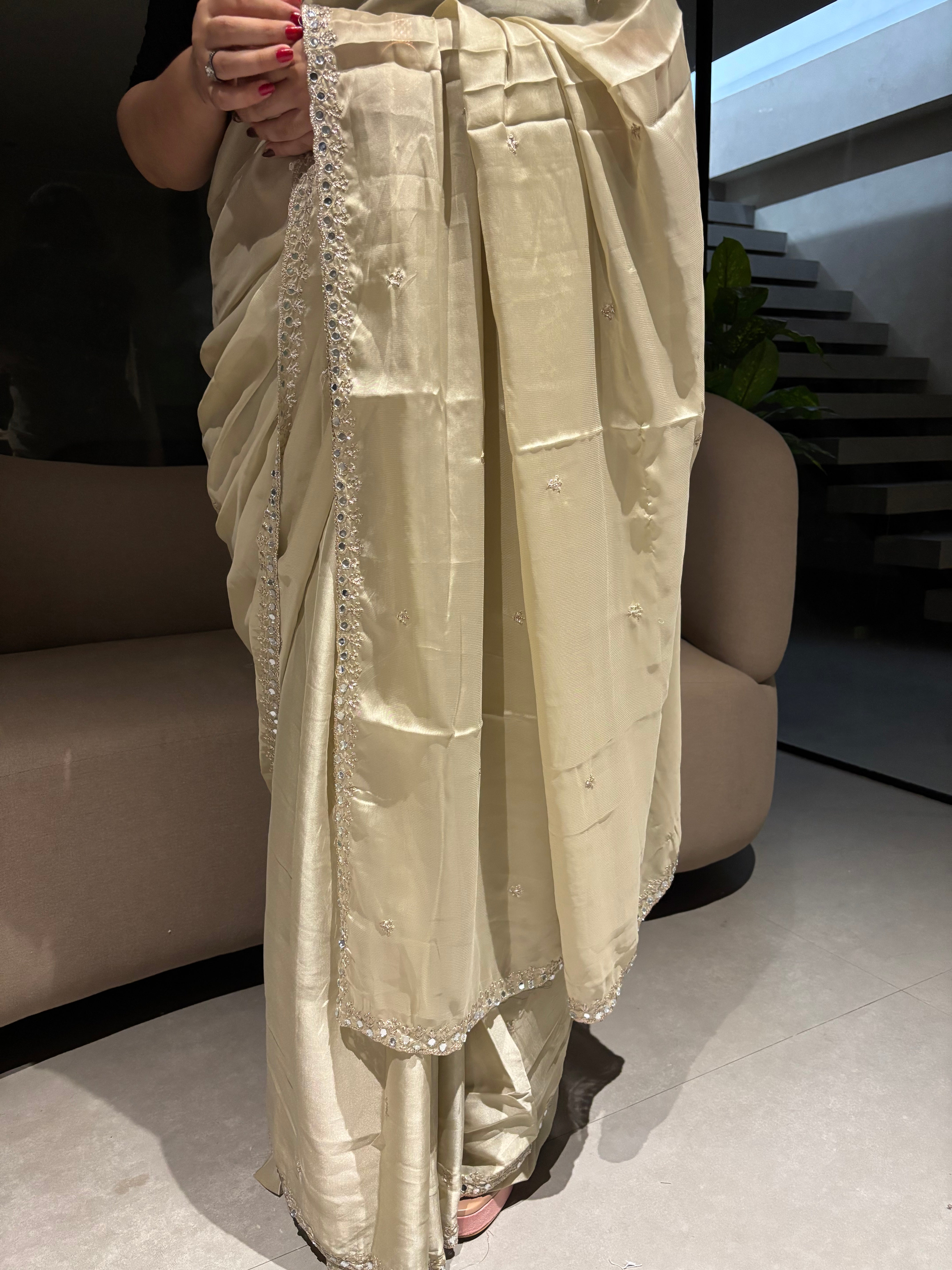 Adorning Party Wear Rangoli Silk Embriodery n Mirror Work Border Designer Saree With Unstitched Blouse