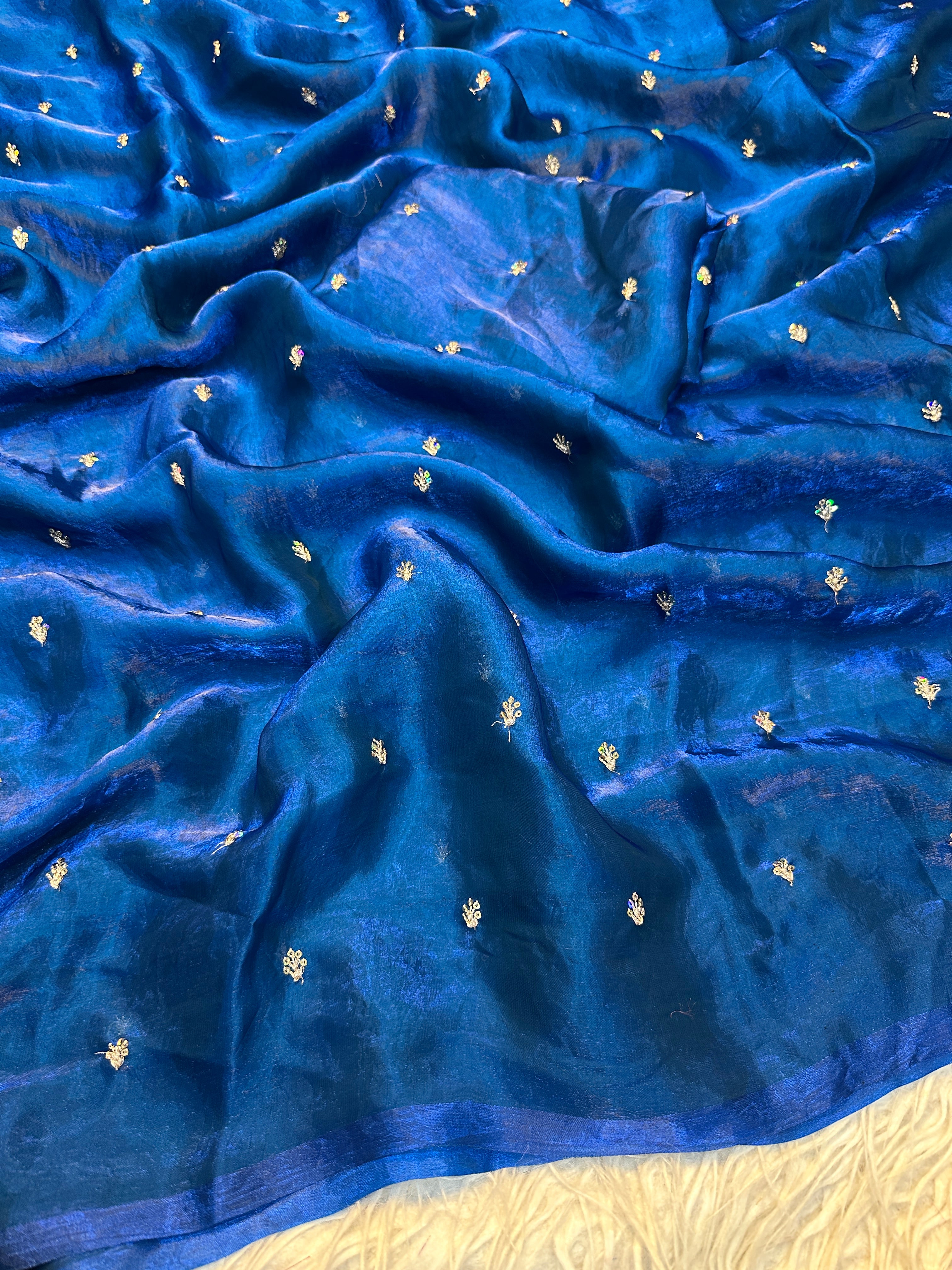 Glamorous Party Wear Silk Sequence Work Flower Butti Designer Saree With Matching Blouse Piece