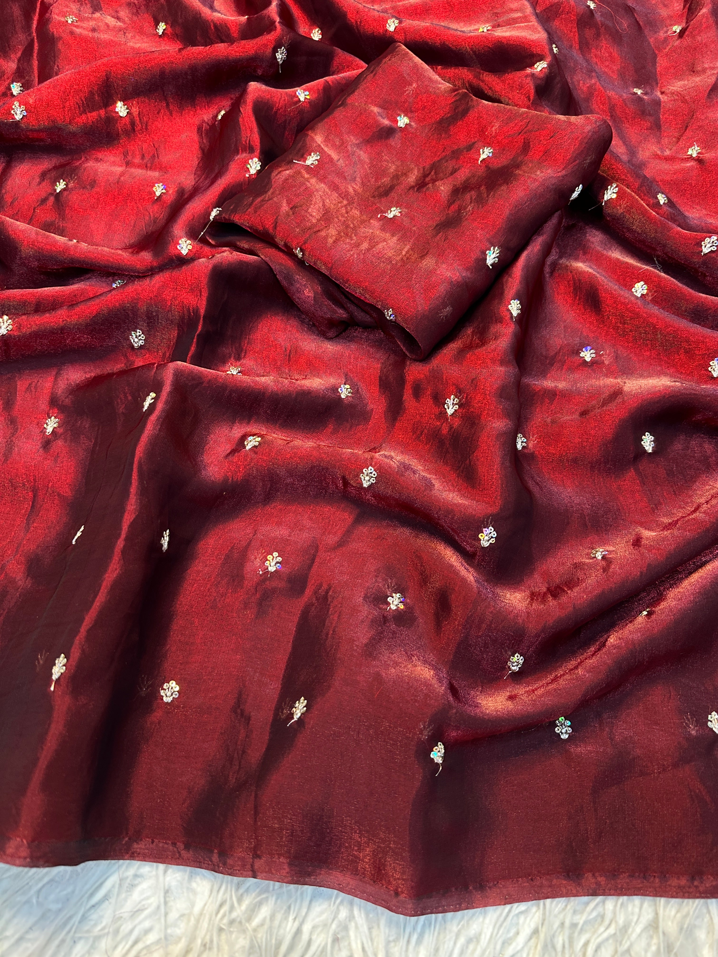 Glamorous Party Wear Silk Sequence Work Flower Butti Designer Saree With Matching Blouse Piece
