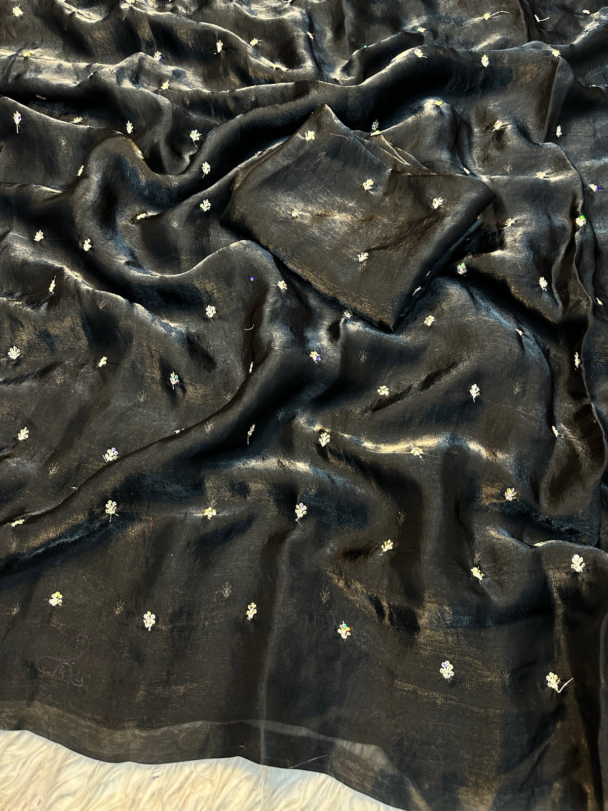 Glamorous Party Wear Silk Sequence Work Flower Butti Designer Saree With Matching Blouse Piece