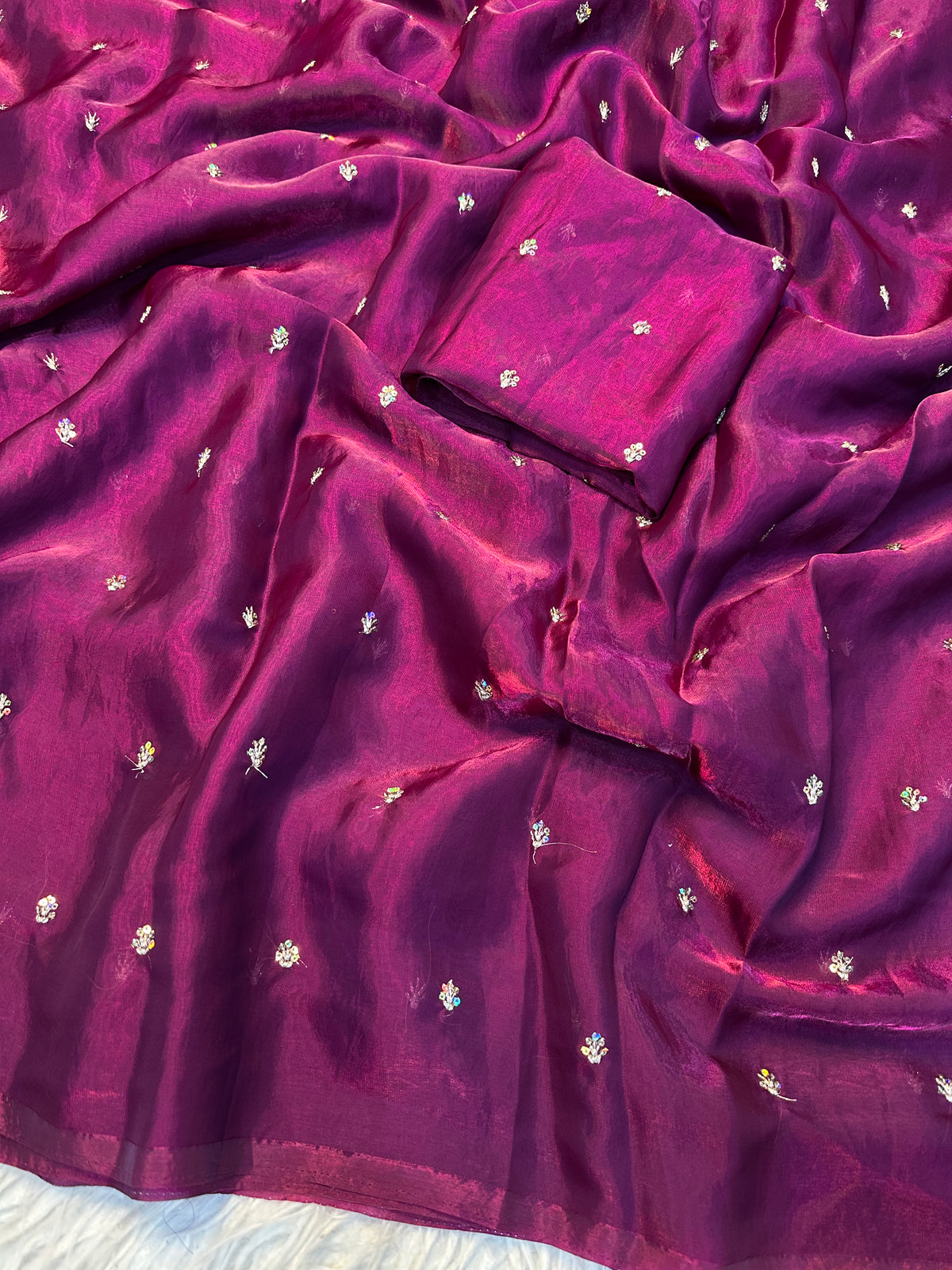 Glamorous Party Wear Silk Sequence Work Flower Butti Designer Saree With Matching Blouse Piece