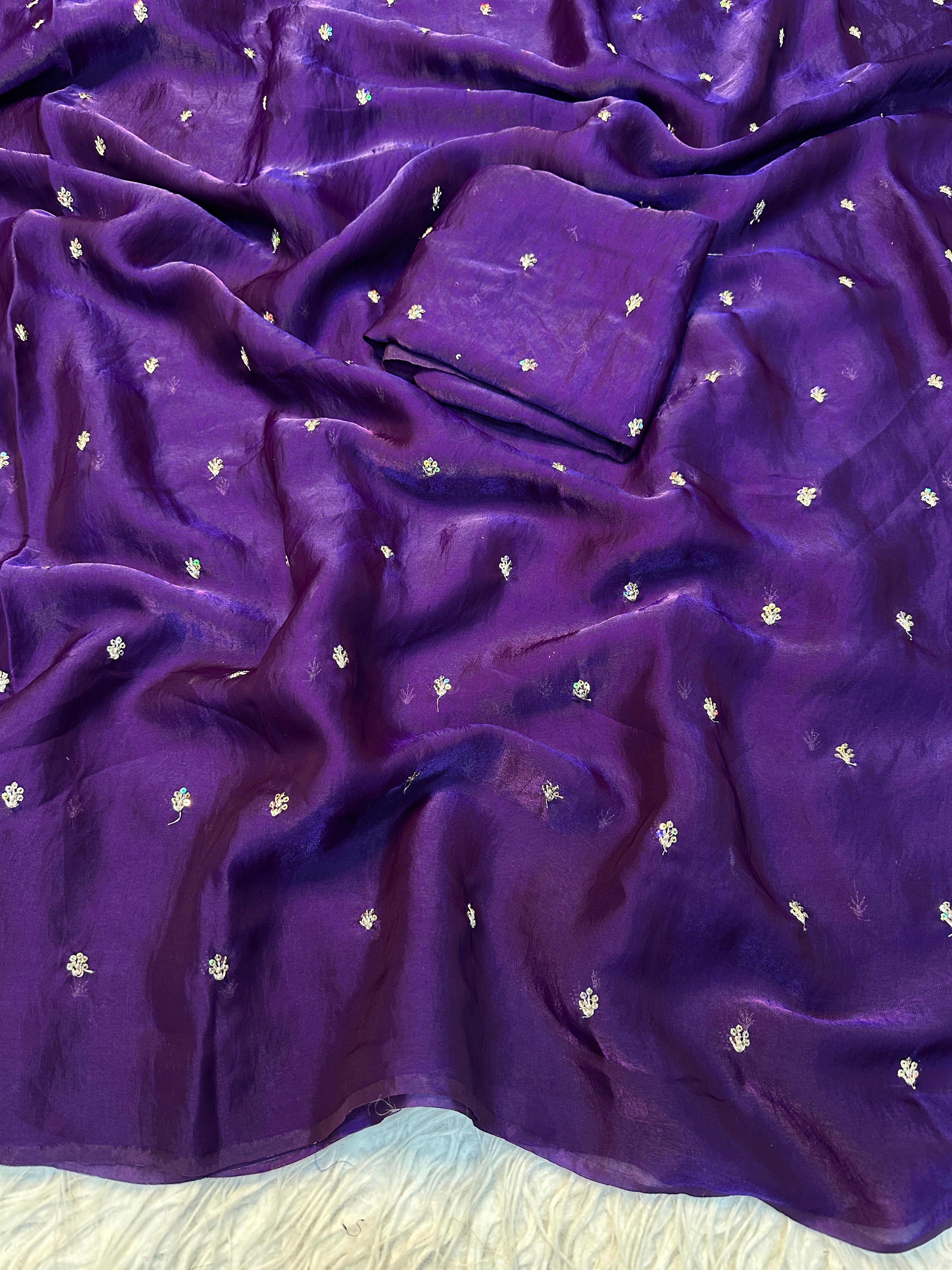 Glamorous Party Wear Silk Sequence Work Flower Butti Designer Saree With Matching Blouse Piece