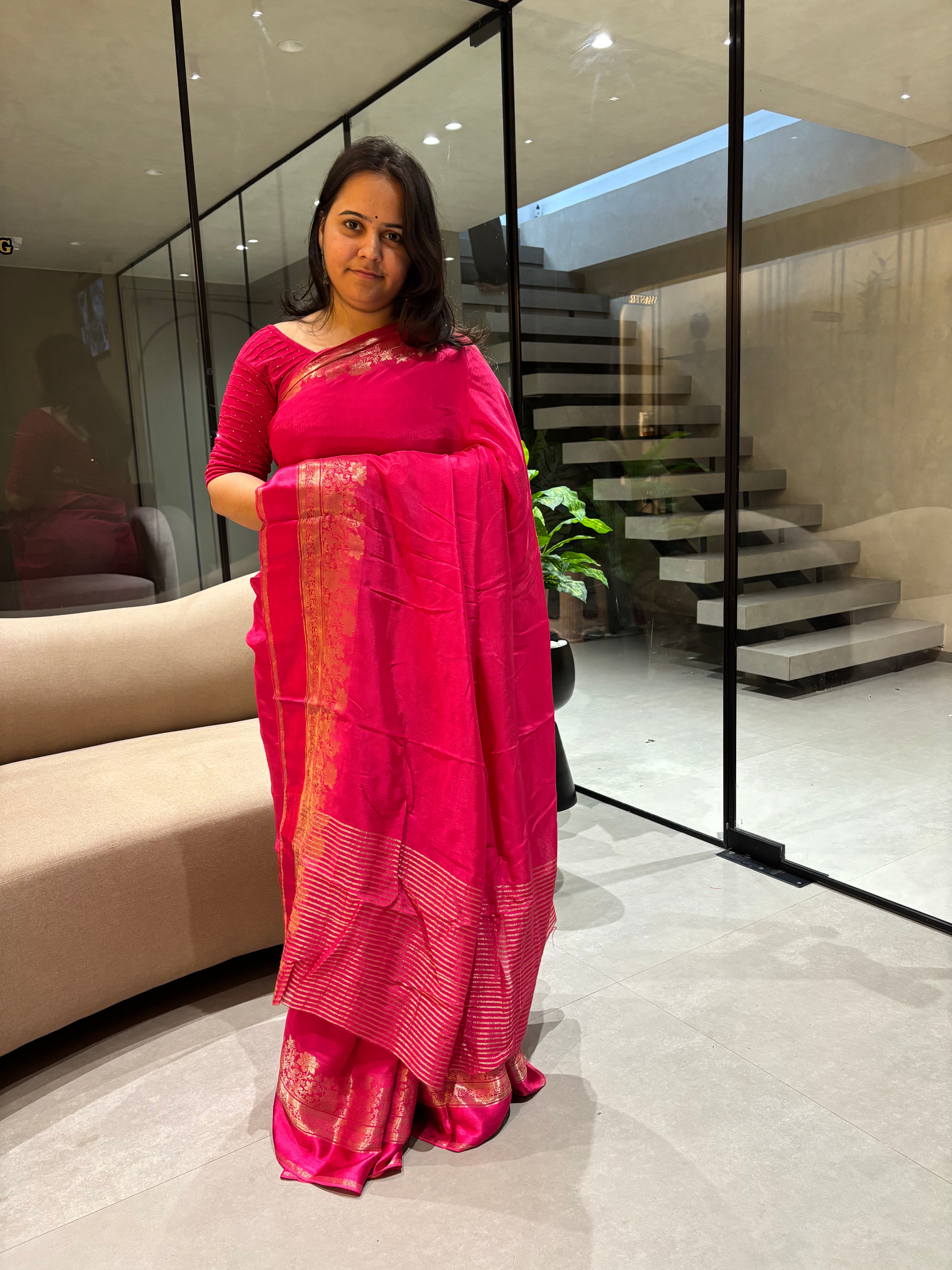 Fantabulous Party Wear Viscose Silk Satin Border Zari Design Fancy Saree With Blouse Piece