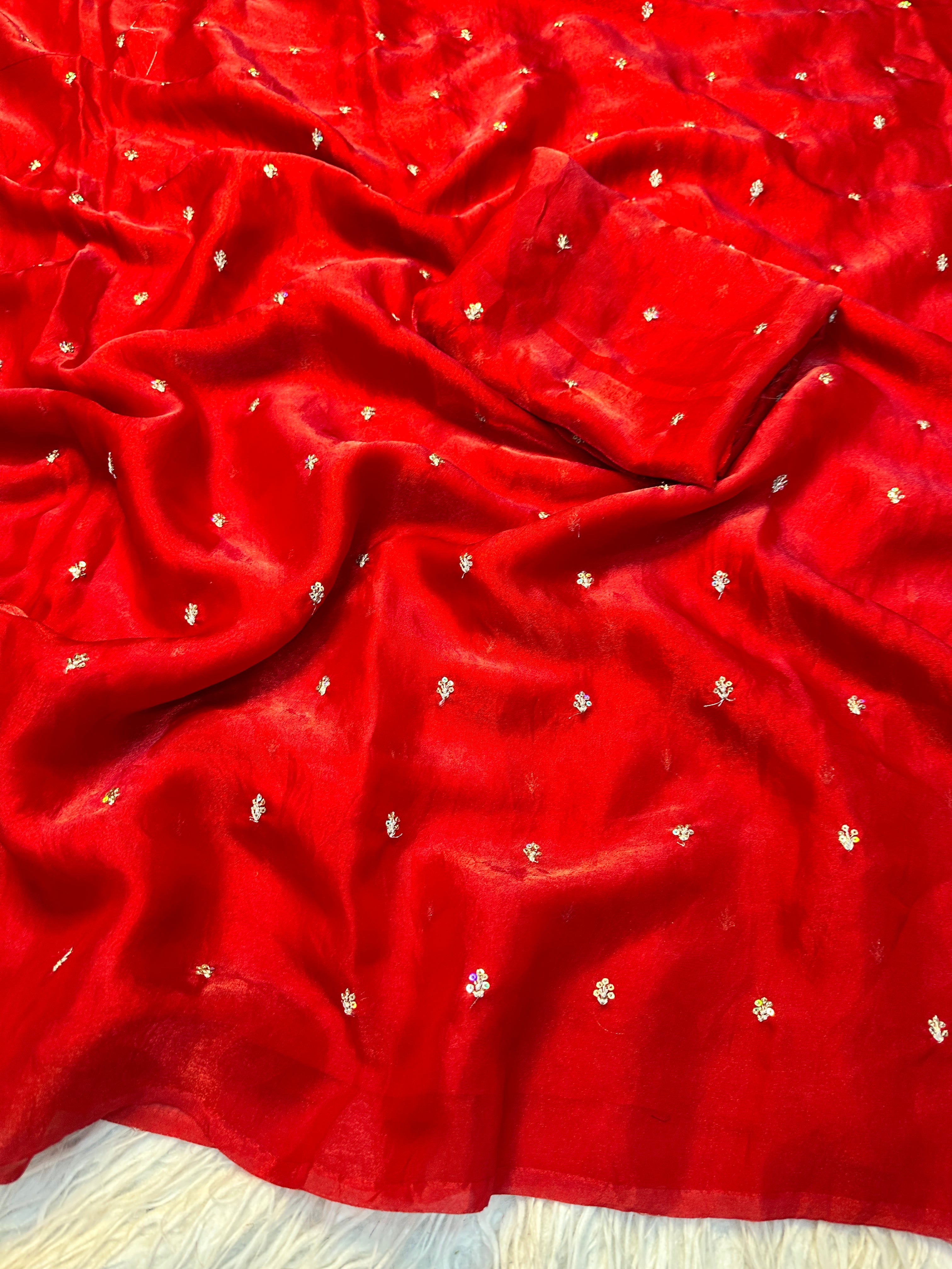 Glamorous Party Wear Silk Sequence Work Flower Butti Designer Saree With Matching Blouse Piece