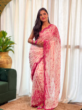 Load image into Gallery viewer, Latest Partywear Pink n Cream Color Printed With Foil Mirror n Embroidered Work Fancy Designer Saree
