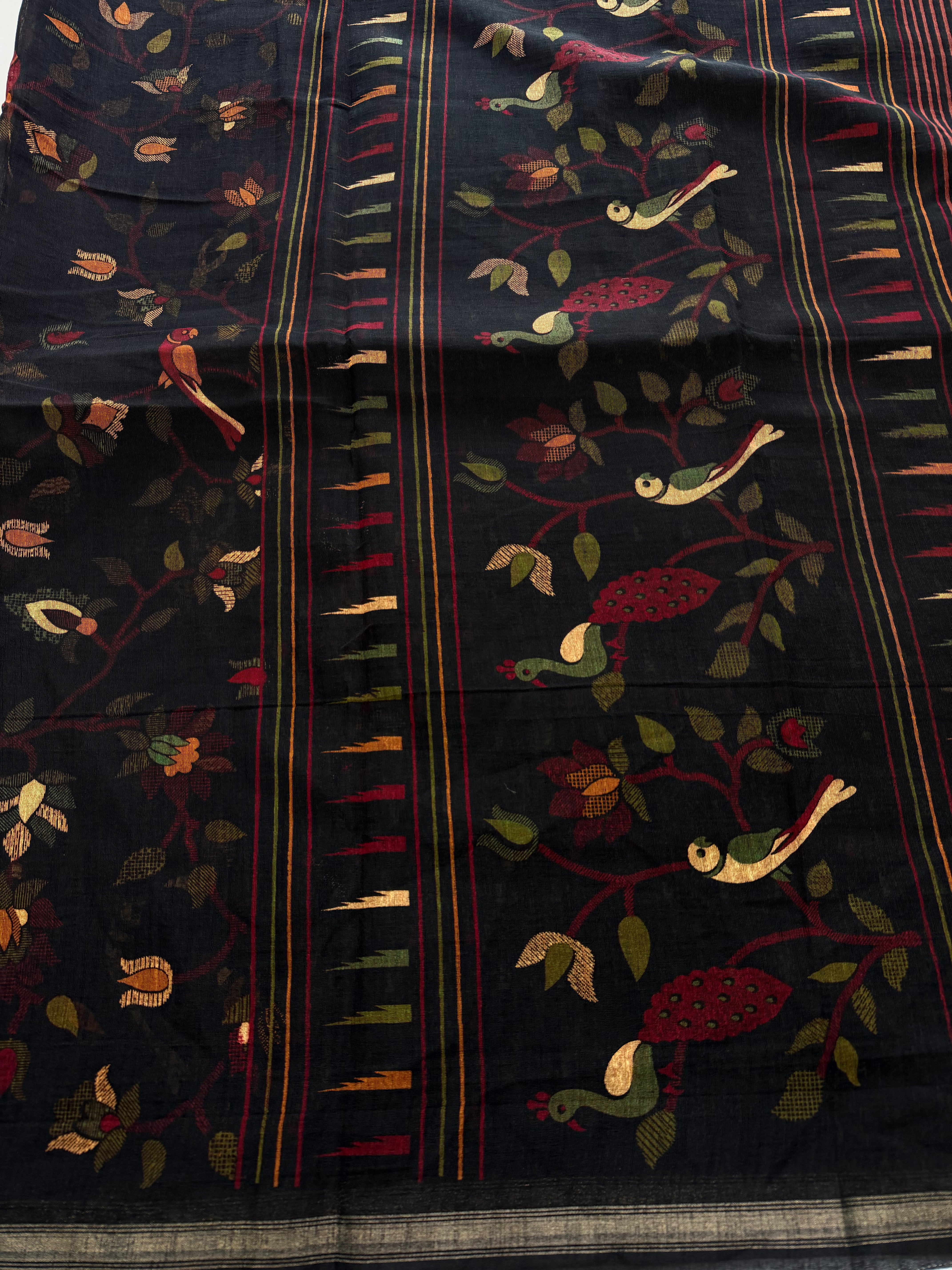 Incredible Party Wear Cotton Silk Print Design Zari Border Designer Saree With Blouse Piece