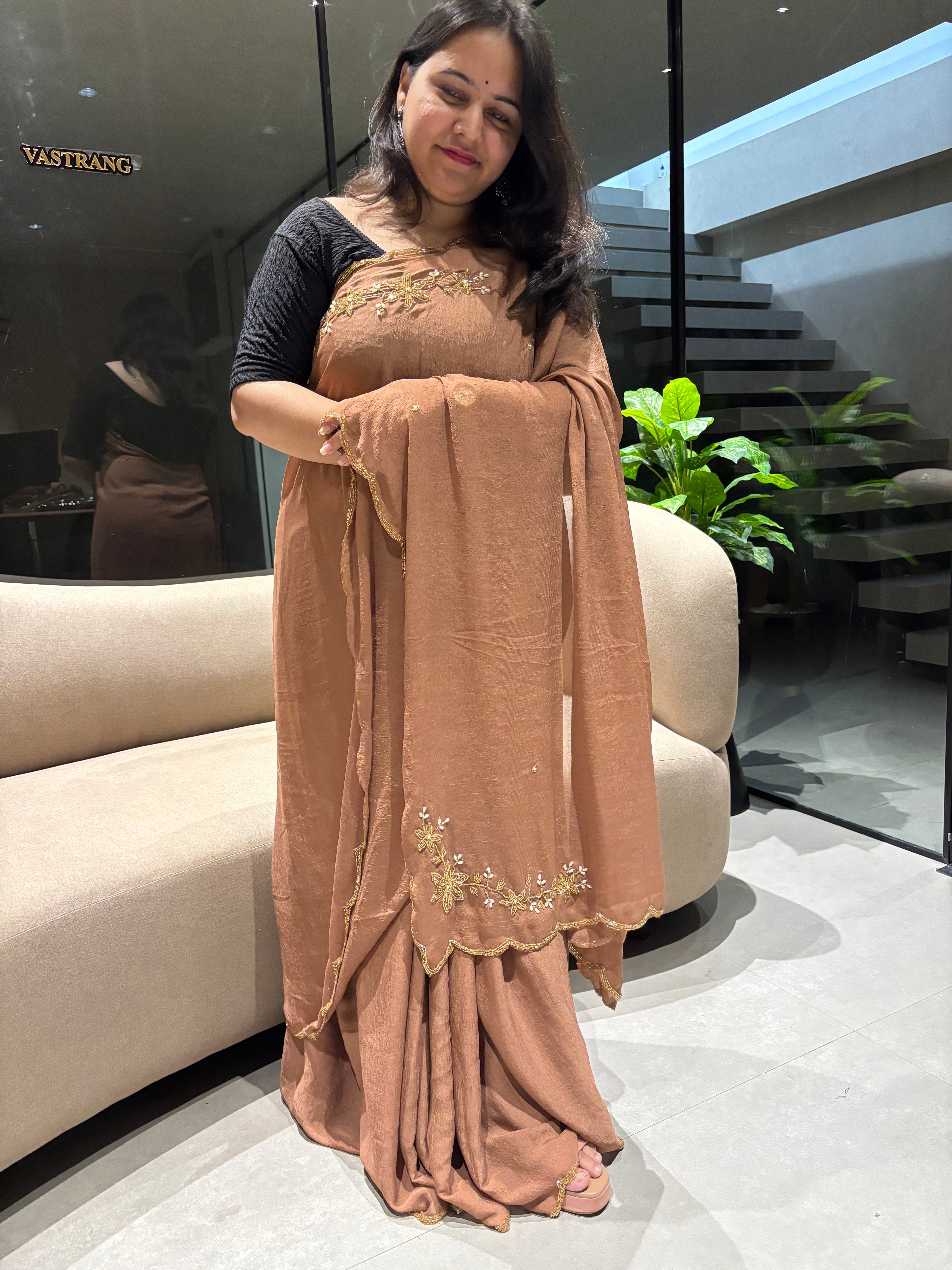 Regal Wedding Wear Silk Embroidery n Sequence Work Designer Saree With Unstitched Blouse