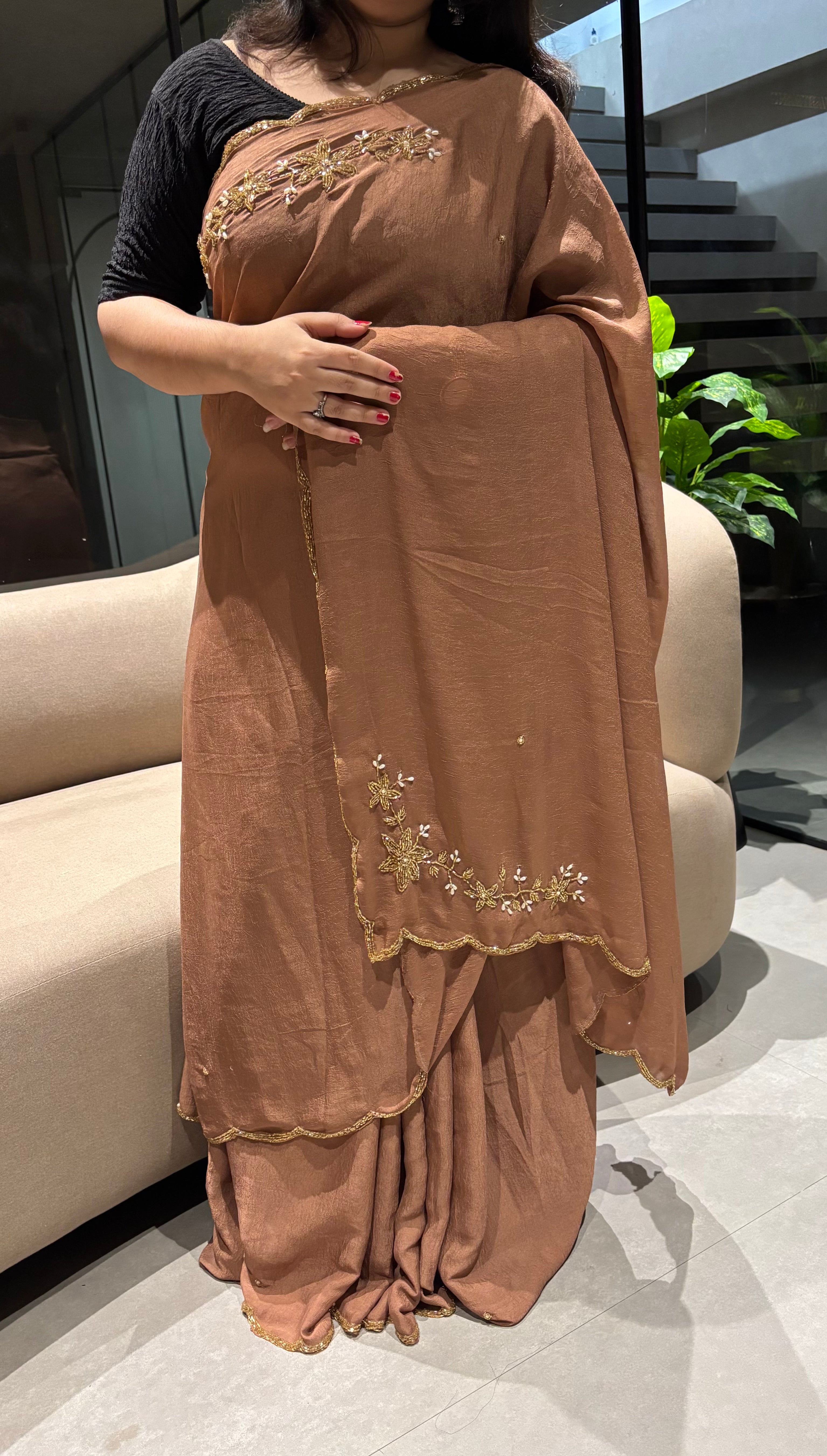 Regal Wedding Wear Silk Embroidery n Sequence Work Designer Saree With Unstitched Blouse