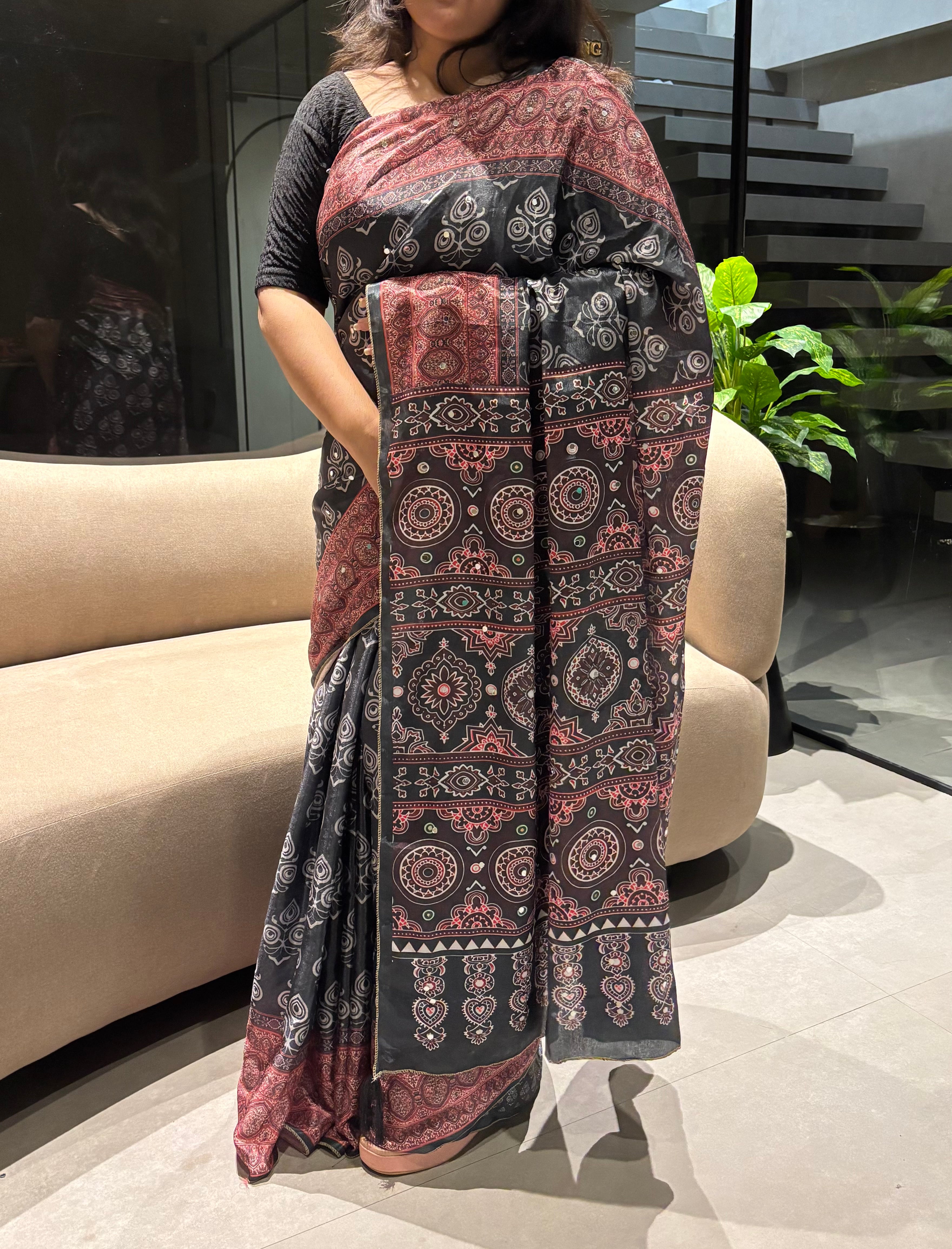 Incredible Function Wear Satin Silk Rich Pallu Thread n Mirror Work Designer Saree With Blouse Piece