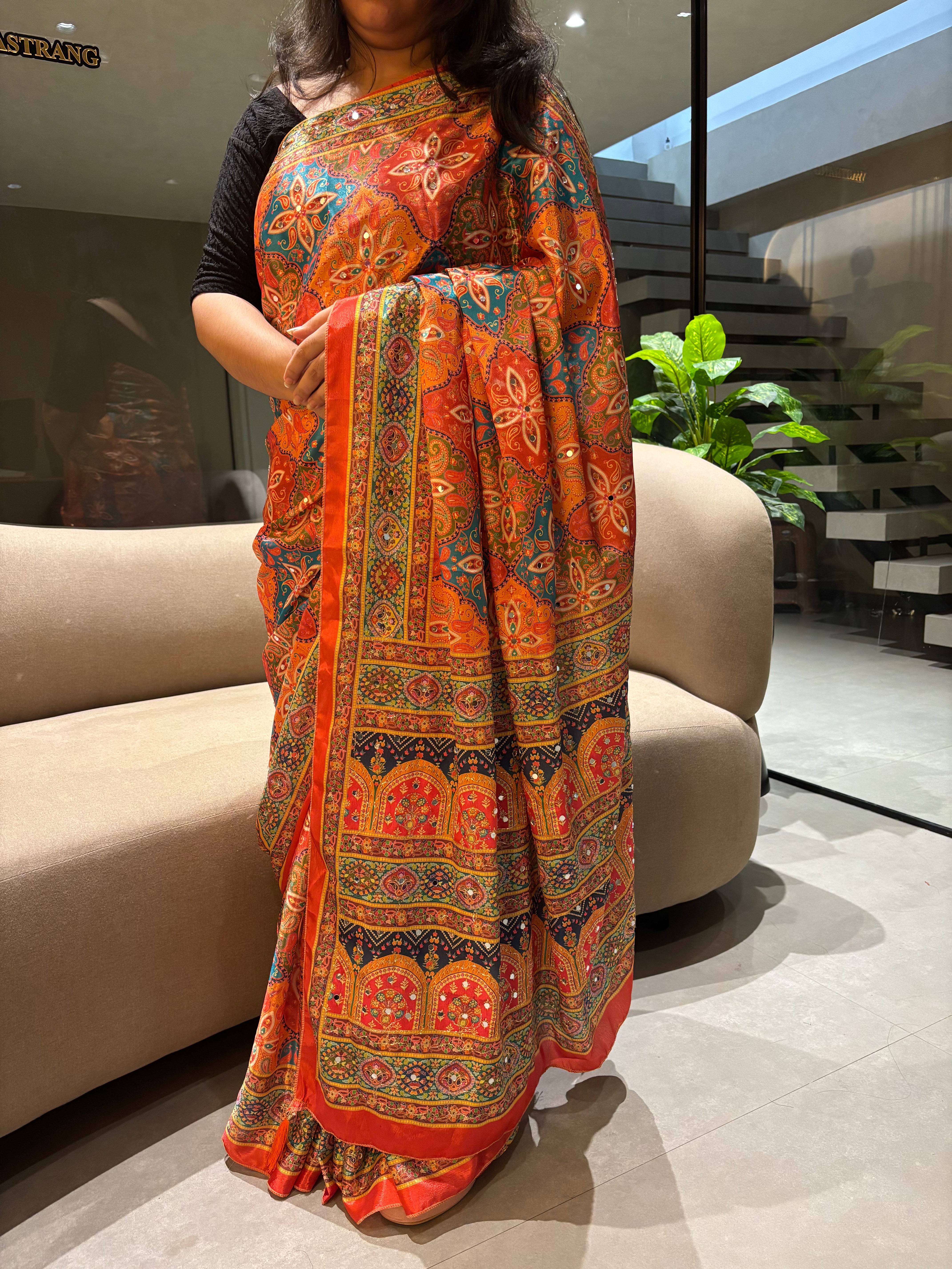 Heritage Party Wear Silk Rich Pallu Thread n Mirror Work Designer Saree With Blouse Piece