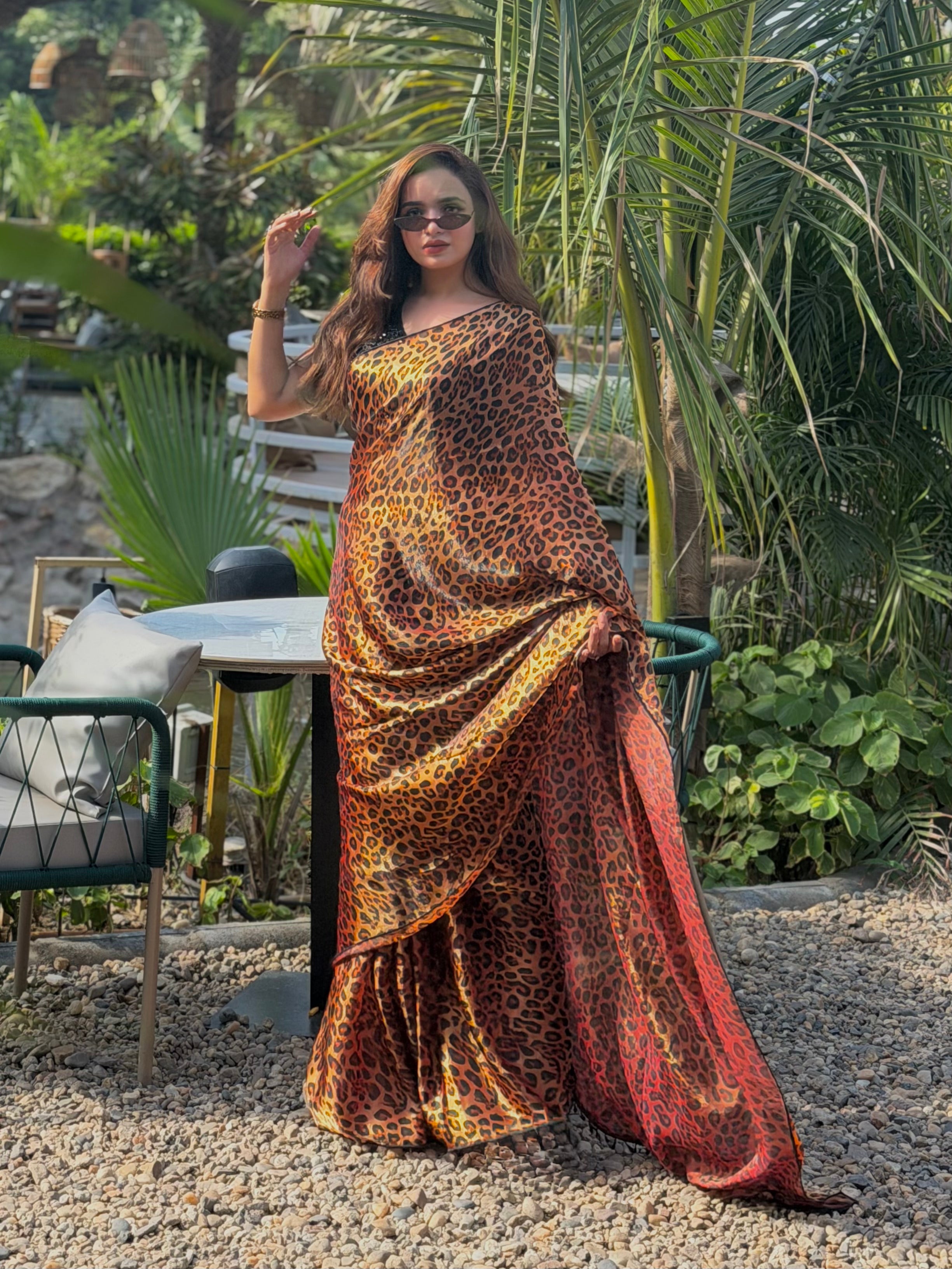Gratifying Party Wear Satin Silk Sequence n Beads Work Designer Saree With Unstitched Blouse Piece