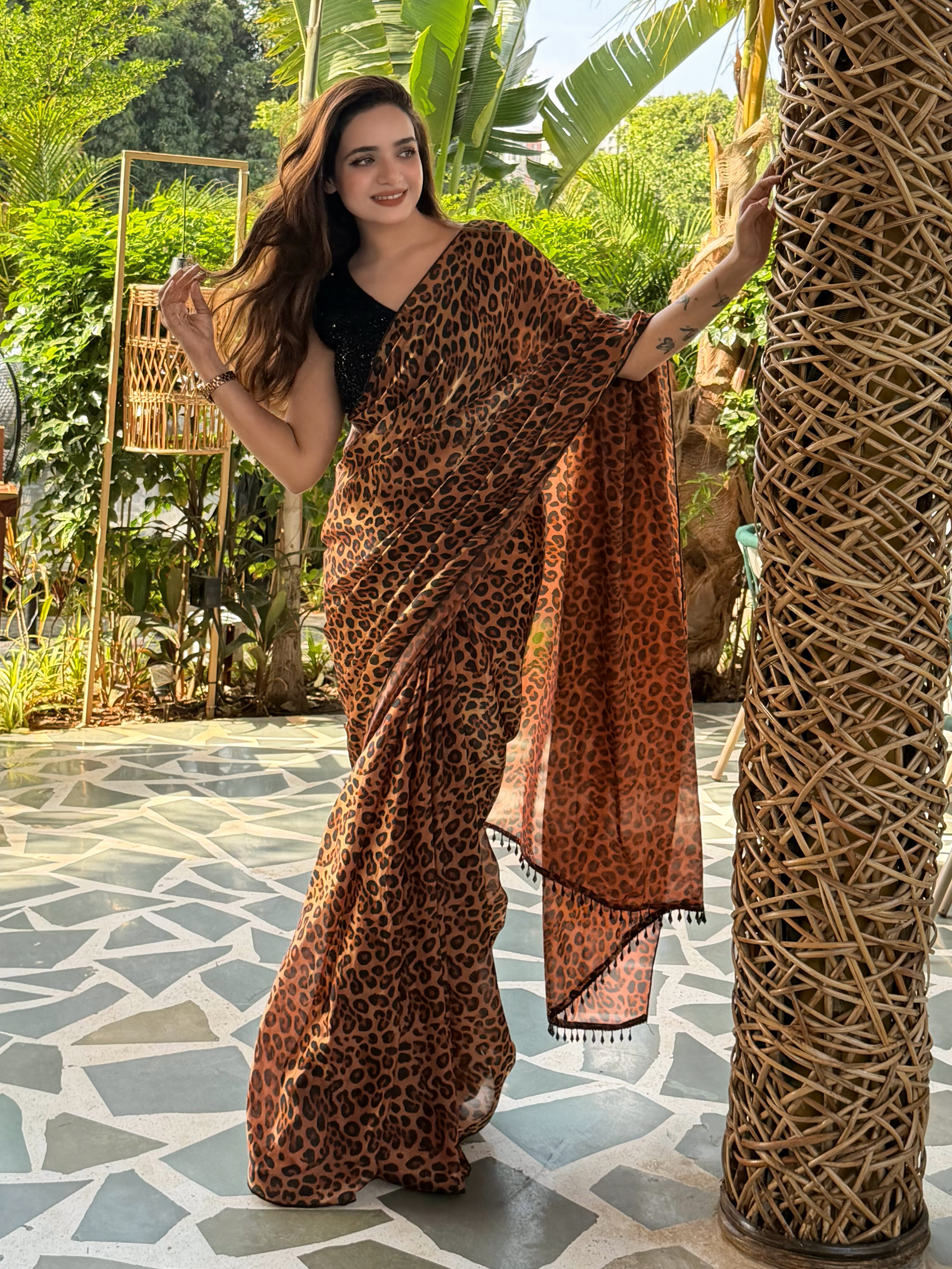 Gratifying Party Wear Satin Silk Sequence n Beads Work Designer Saree With Unstitched Blouse Piece