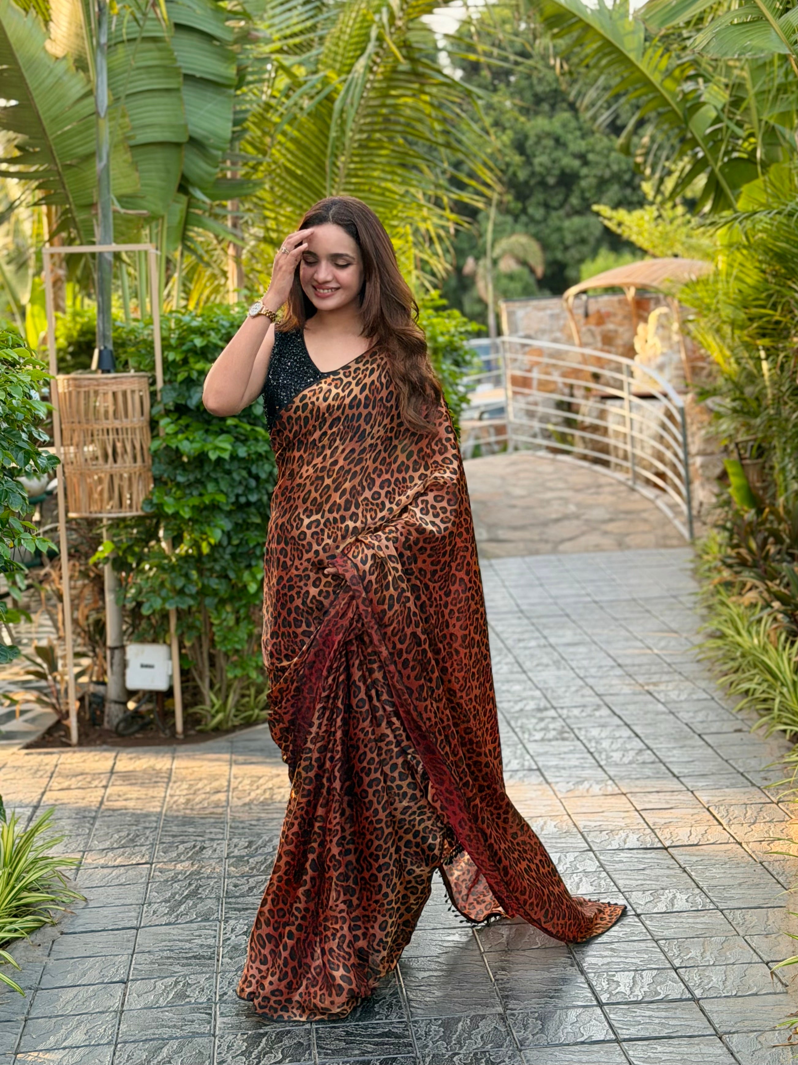 Gratifying Party Wear Satin Silk Sequence n Beads Work Designer Saree With Unstitched Blouse Piece