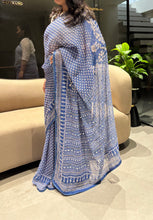 Load image into Gallery viewer, Adorning Party Wear Georgette Jacquard Zari Mirror n Handwork Border Fancy Saree With Blouse Piece
