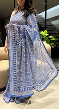 Load image into Gallery viewer, Adorning Party Wear Georgette Jacquard Zari Mirror n Handwork Border Fancy Saree With Blouse Piece
