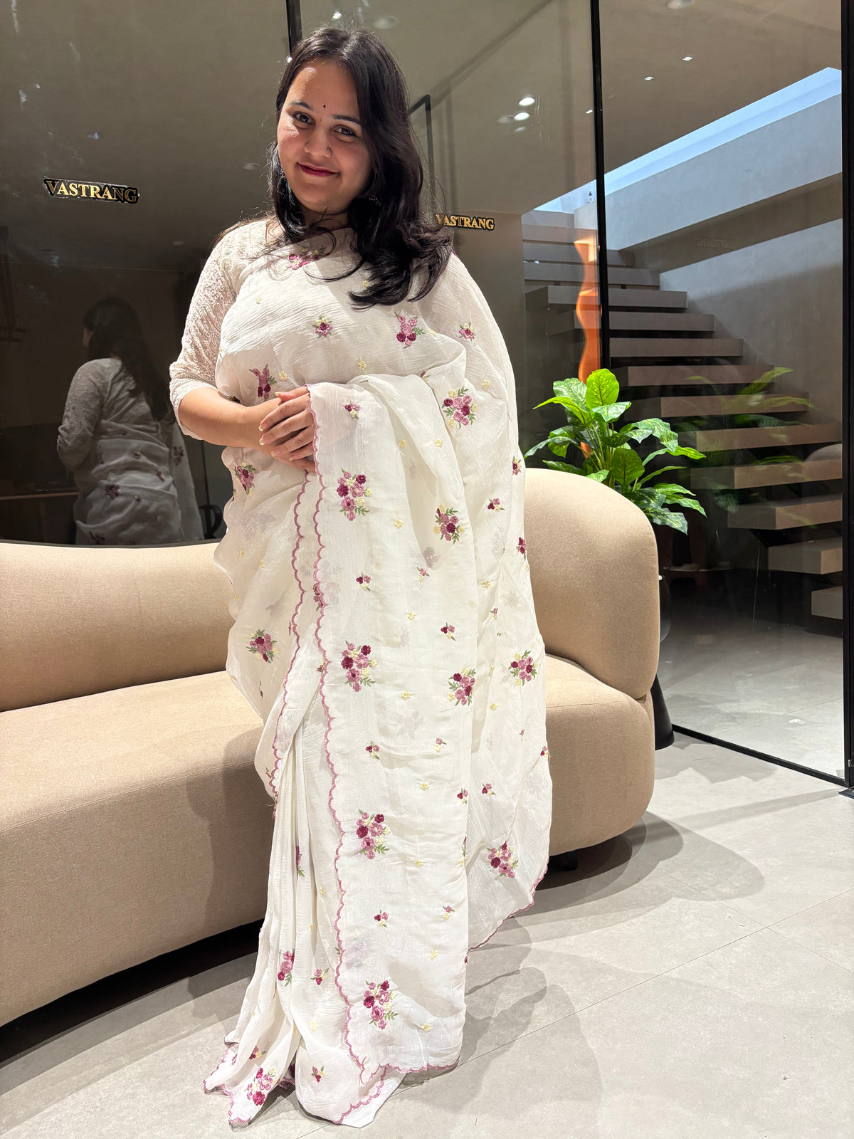 Charismatic Party Wear Crunchy Silk Embroidery Work Saree With Contrast Blouse Piece