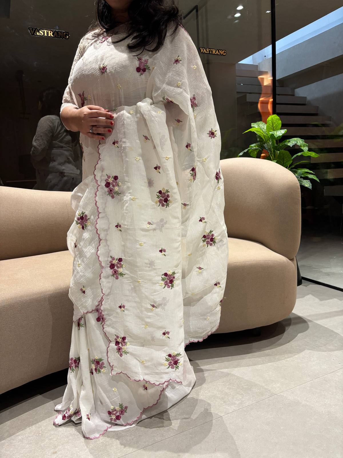 Charismatic Party Wear Crunchy Silk Embroidery Work Saree With Contrast Blouse Piece