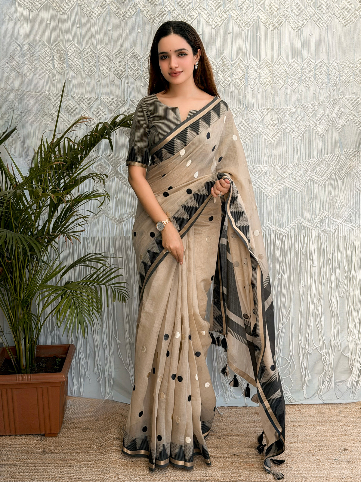 Whimsical Party Wear Cotton Thread Weaving Embroidery Work Fancy Saree With Unstitched Blouse Piece
