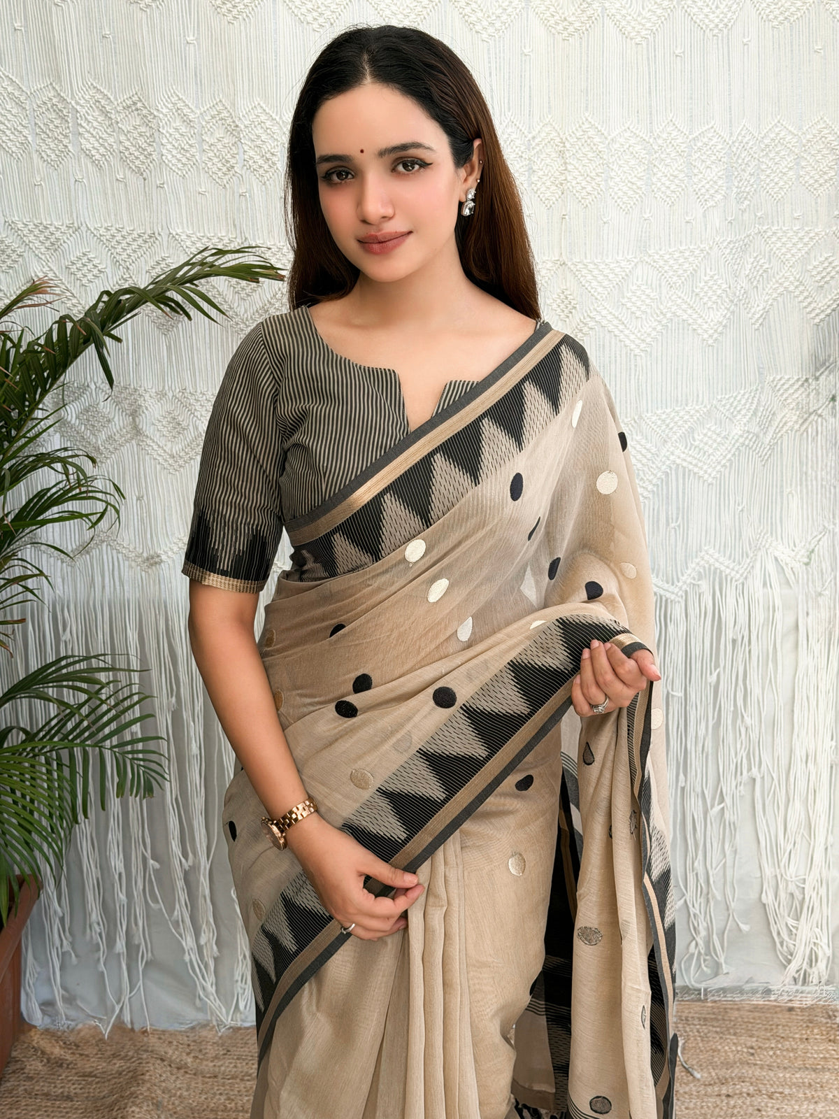 Whimsical Party Wear Cotton Thread Weaving Embroidery Work Fancy Saree With Unstitched Blouse Piece