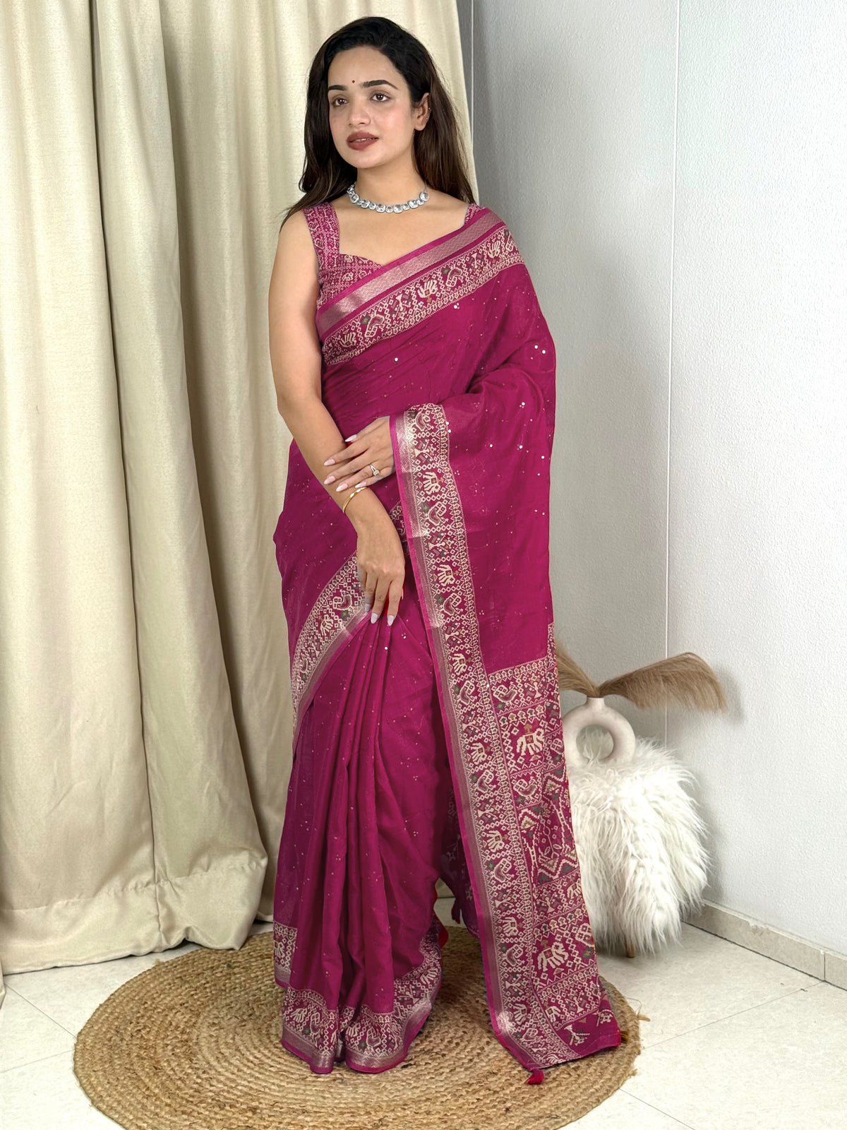 Entrancing Pure Mul Cotton Sequence  With Ajrakh Prined Fancy Designer Saree With Gratifying Blouse Piece