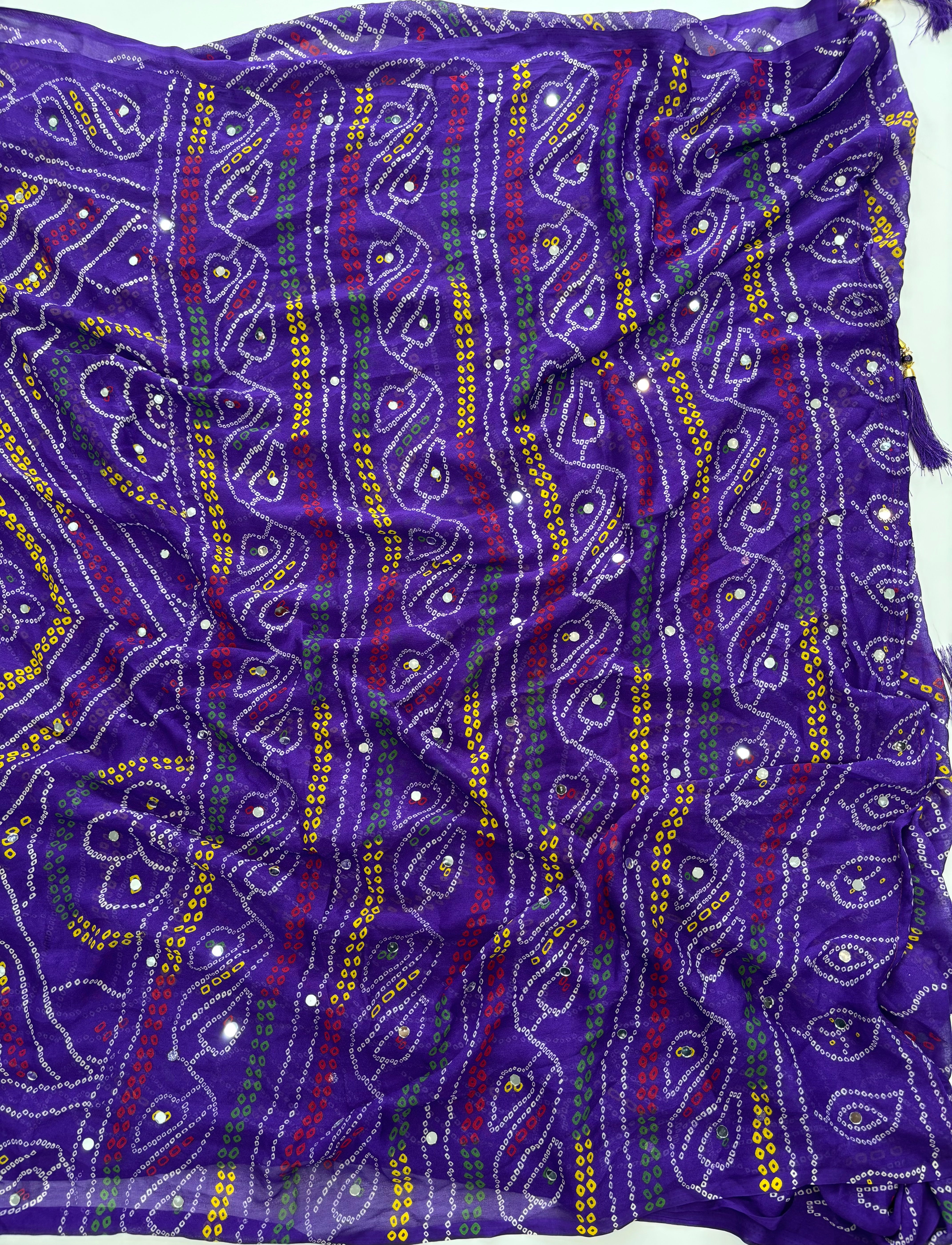 Blooming Party Wear Georgette Bandhani Print Tussels n Mirror Work Designer Saree With Blouse Piece