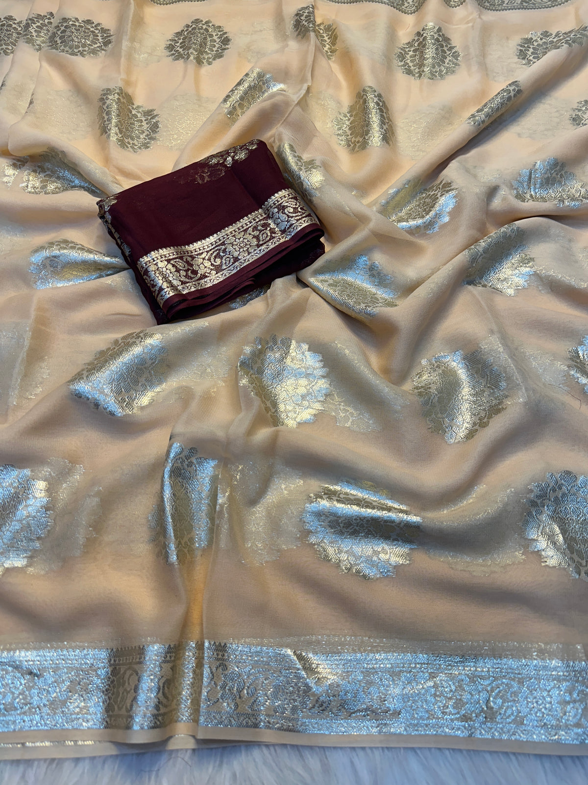Gorgeous Function Wear Viscose Georgette Jacquard Zari Work Saree With Blouse Piece