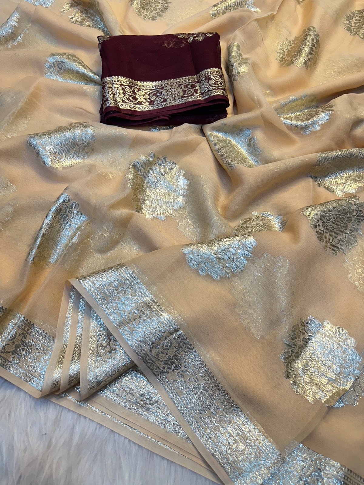 Gorgeous Function Wear Viscose Georgette Jacquard Zari Work Saree With Blouse Piece