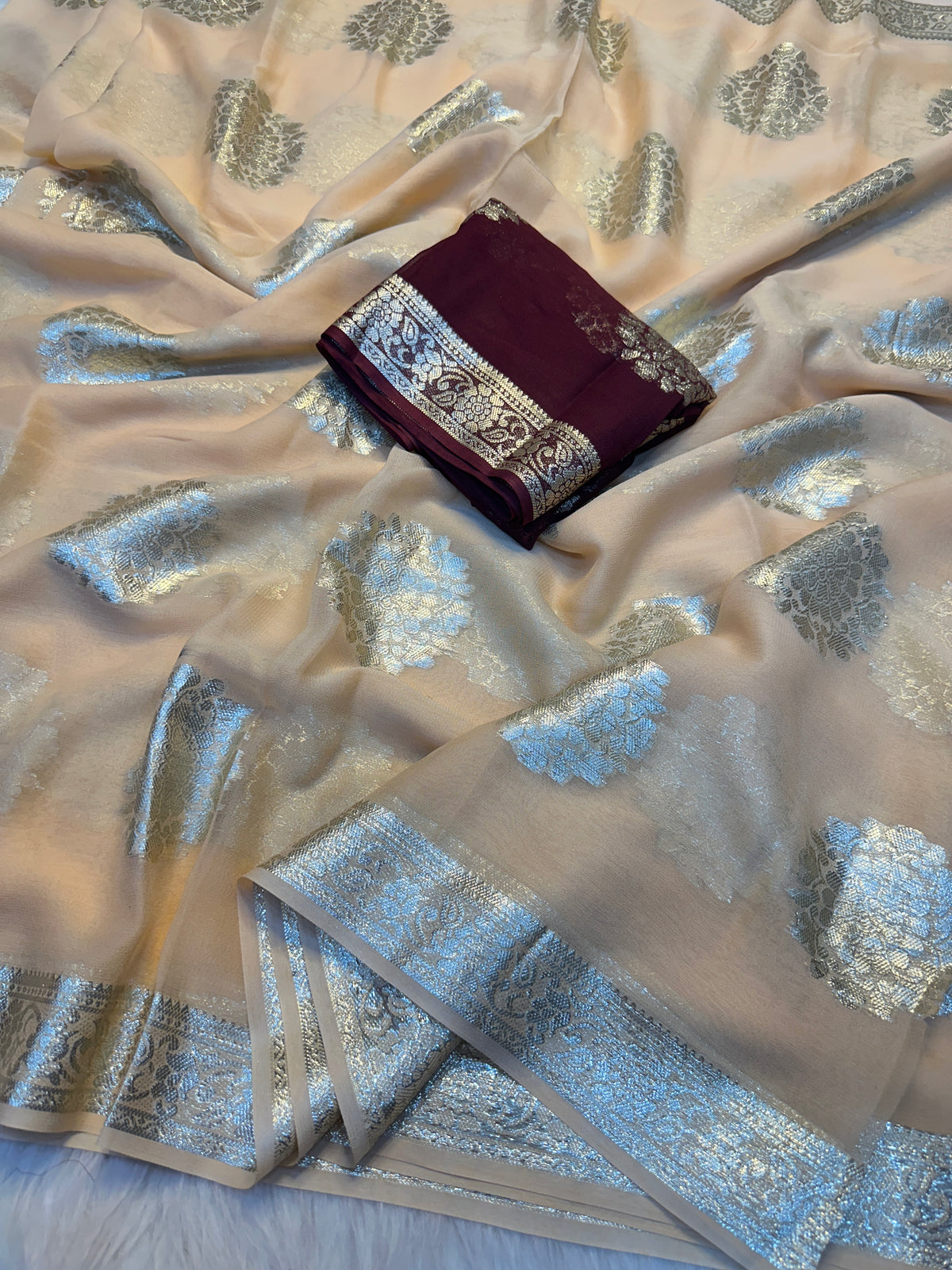 Gorgeous Function Wear Viscose Georgette Jacquard Zari Work Saree With Blouse Piece