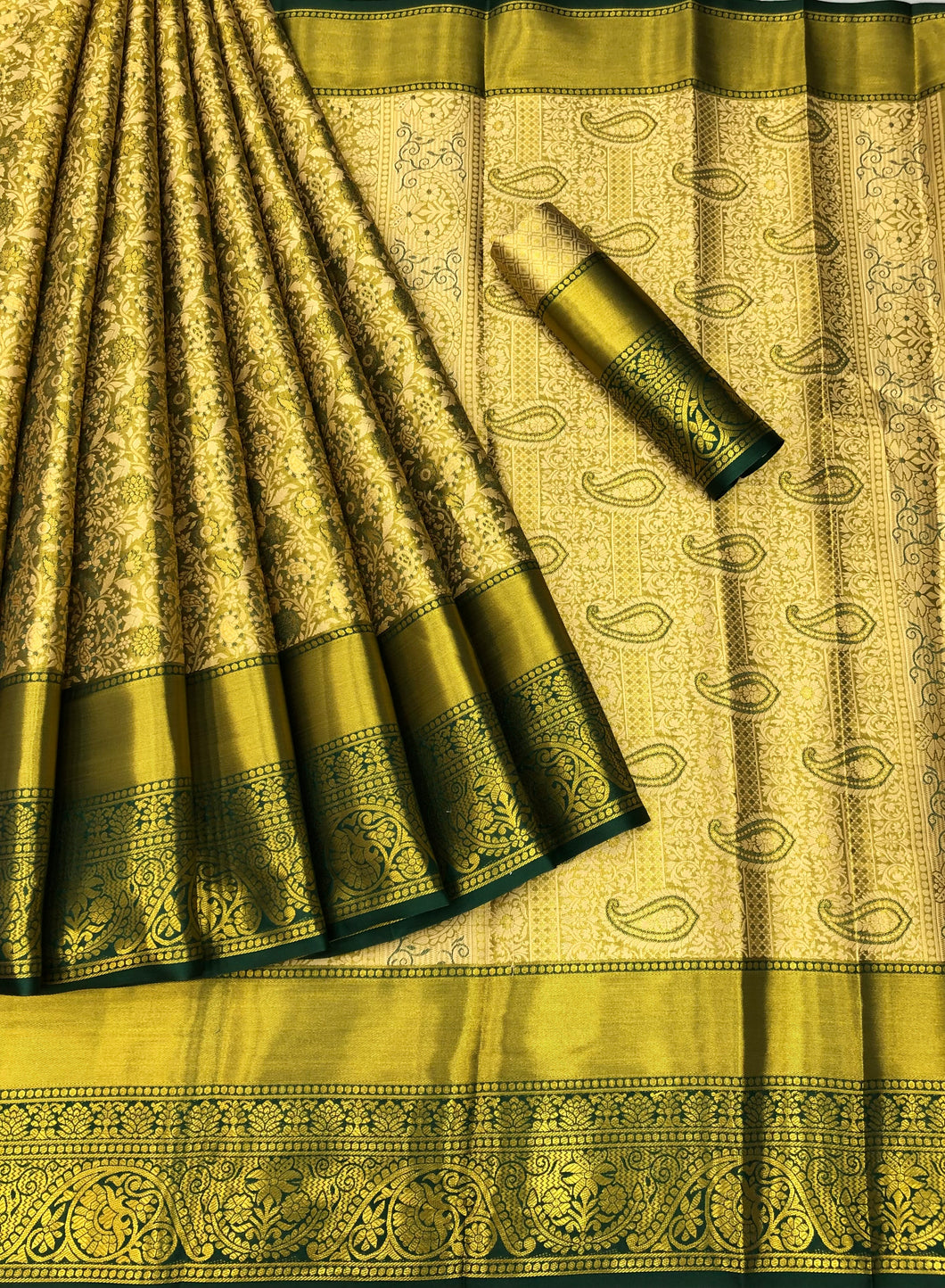 New Wedding Wear Green Color Kanjiviram Silk Pure Zari Weaving with Beautiful Meena Weaving Saree With Blouse