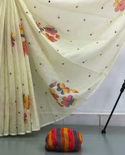 Load image into Gallery viewer, Graceful Function Wear Soft Linen Embroidery n Mirror Work Fancy Saree With Blouse Piece
