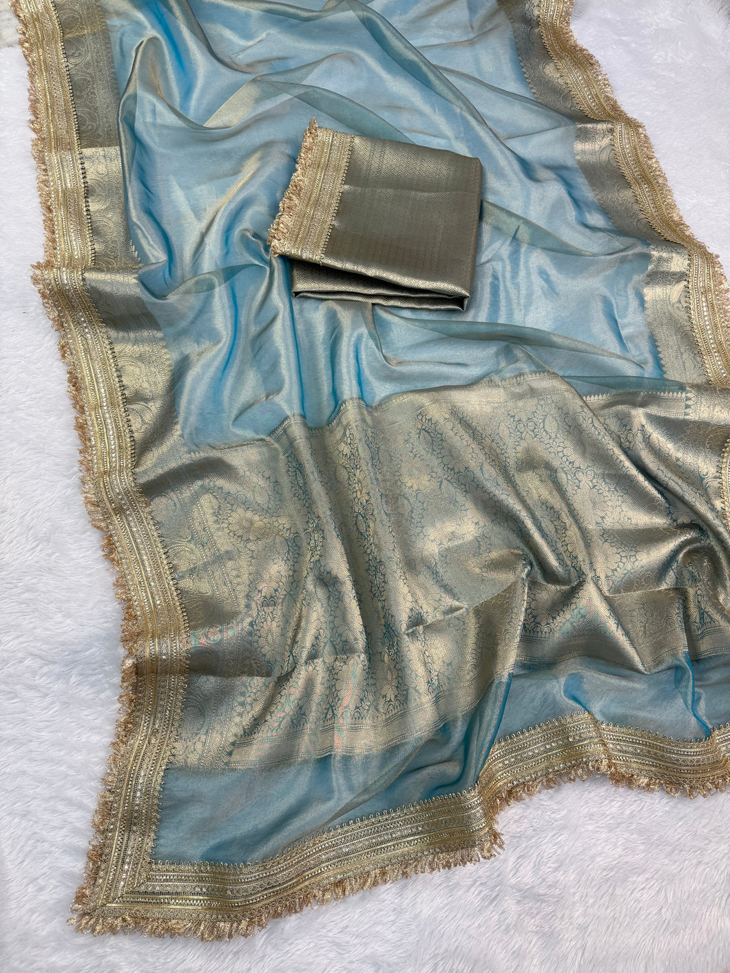 Glorious Party Wear Banarasi Tissue Silk Jacquard n Lace Work Fancy Designer Saree