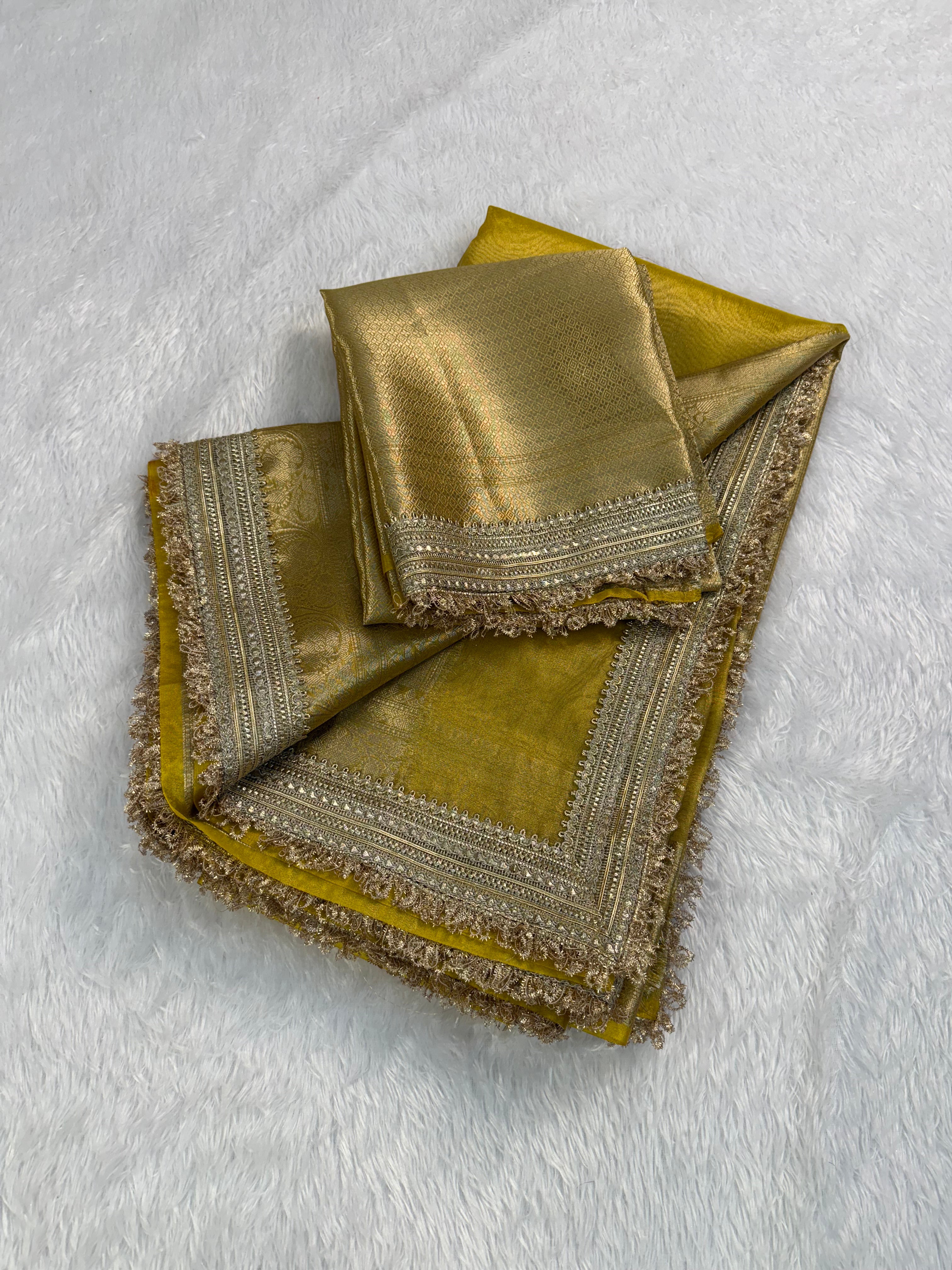 Glorious Party Wear Banarasi Tissue Silk Jacquard n Lace Work Fancy Designer Saree