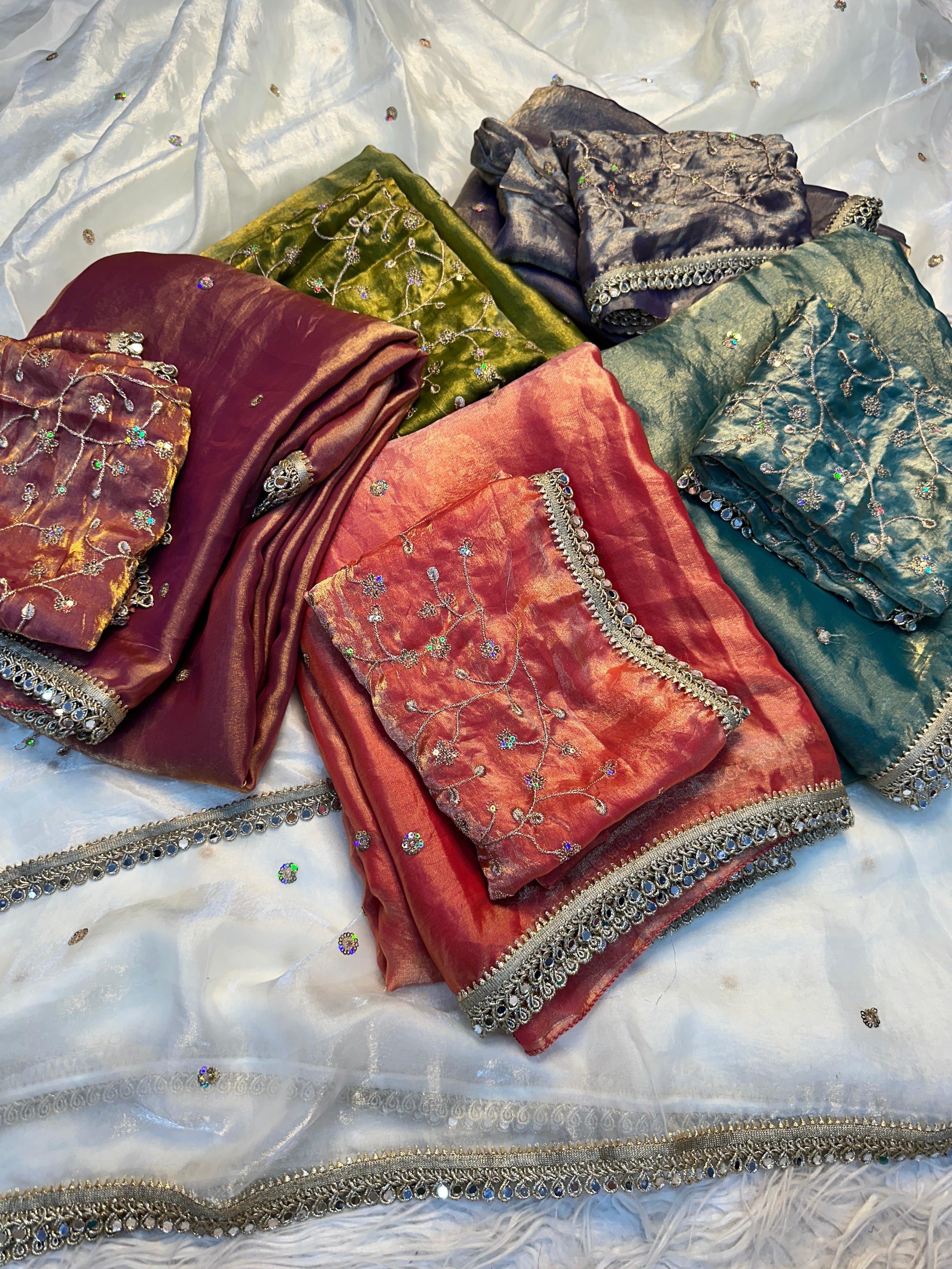 Quintessential Party Wear Satin Silk Sequence Work Flower Butti Fancy Saree With Blissful Blouse Piece