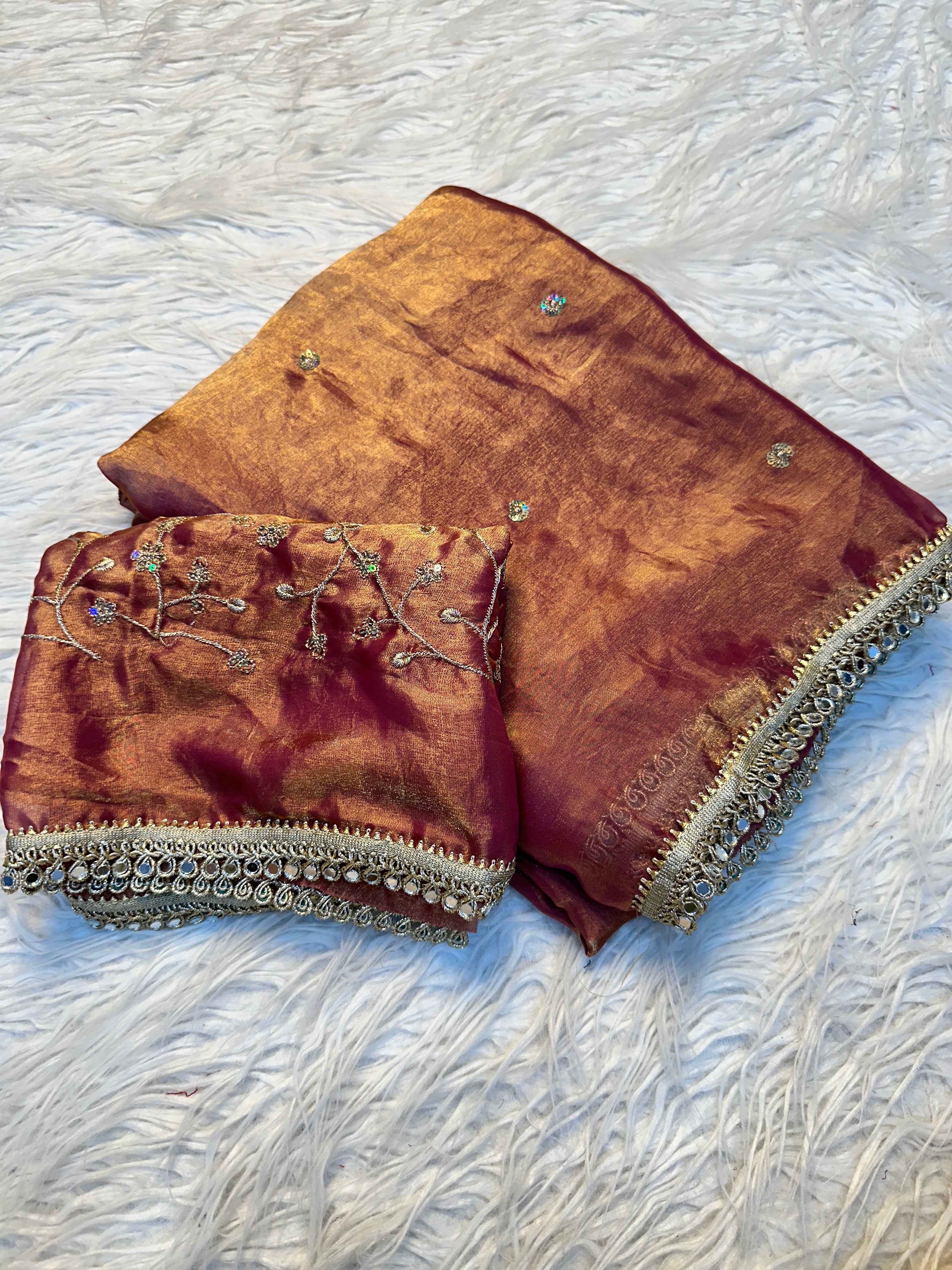 Quintessential Party Wear Satin Silk Sequence Work Flower Butti Fancy Saree With Blissful Blouse Piece