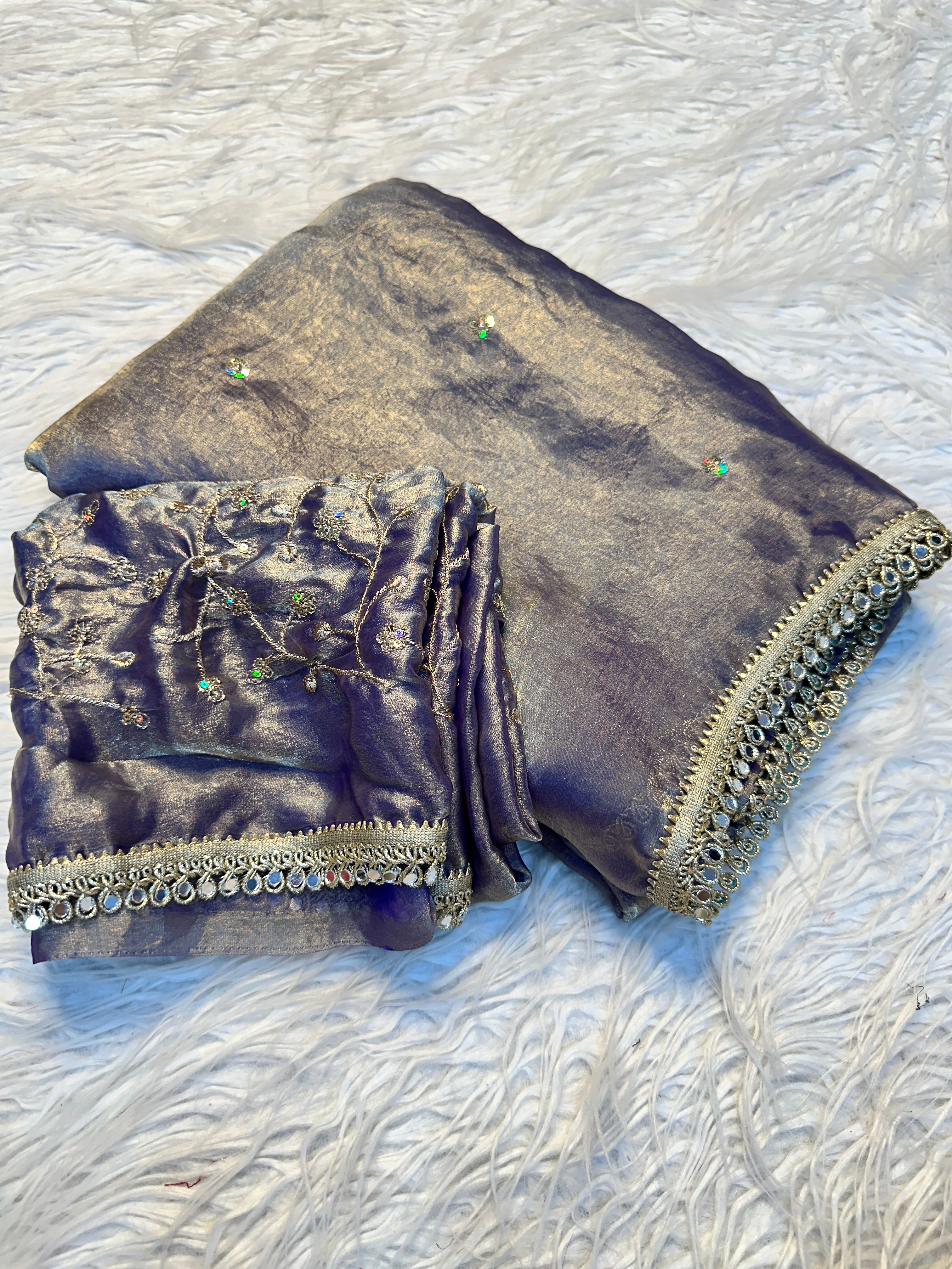 Quintessential Party Wear Satin Silk Sequence Work Flower Butti Fancy Saree With Blissful Blouse Piece