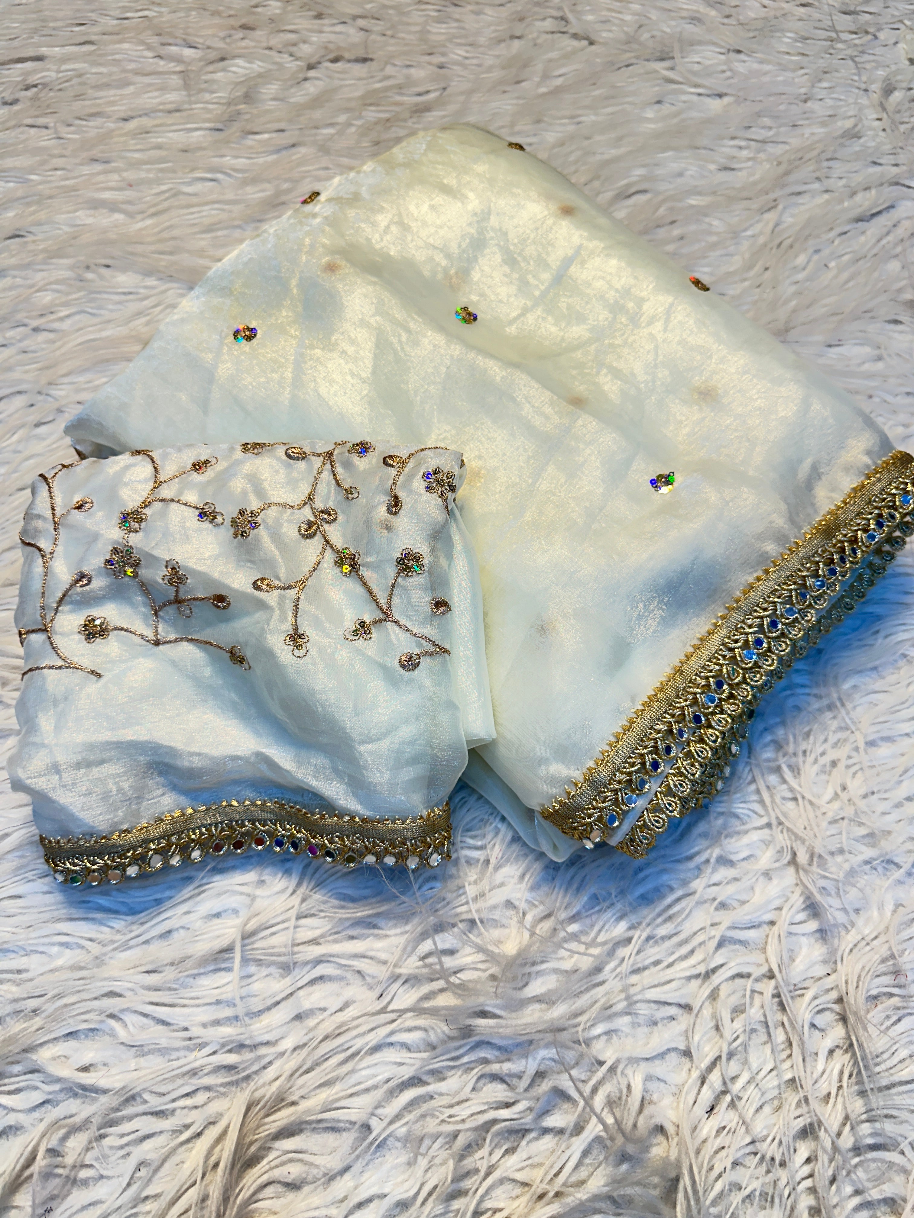 Quintessential Party Wear Satin Silk Sequence Work Flower Butti Fancy Saree With Blissful Blouse Piece