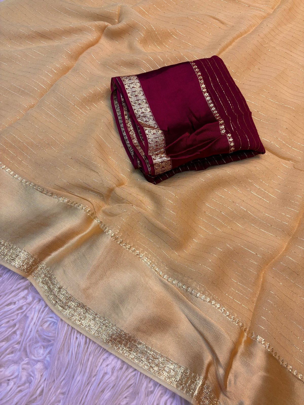 Charming Pure Viscose Georgette Fabric With Satin Border Work Saree With Blissful Blouse Piece